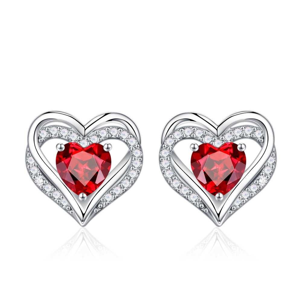 Iefil Earrings for Women, 925 Sterling Silver October Birthstone Sapphire Heart Stud Earrings for Women