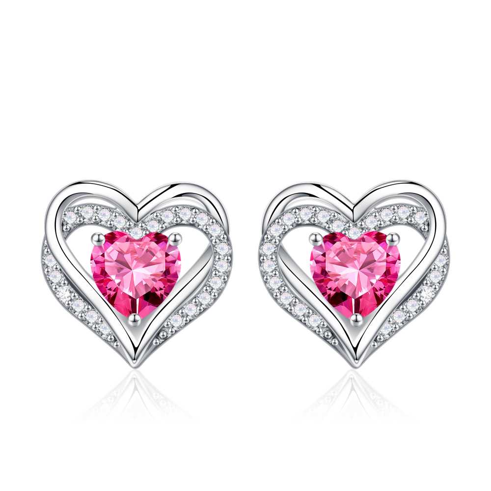 Iefil Earrings for Women, 925 Sterling Silver October Birthstone Sapphire Heart Stud Earrings for Women