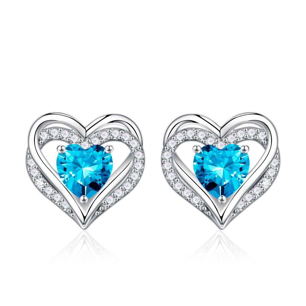 Iefil Earrings for Women, 925 Sterling Silver October Birthstone Sapphire Heart Stud Earrings for Women