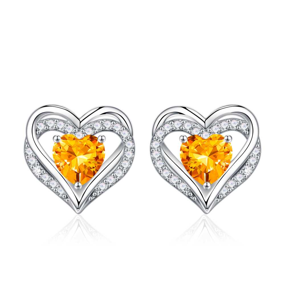 Iefil Earrings for Women, 925 Sterling Silver October Birthstone Sapphire Heart Stud Earrings for Women