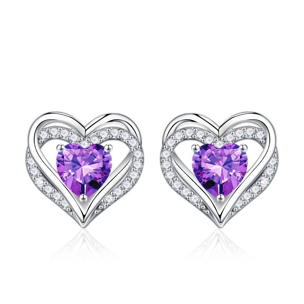 Iefil Earrings for Women, 925 Sterling Silver October Birthstone Sapphire Heart Stud Earrings for Women