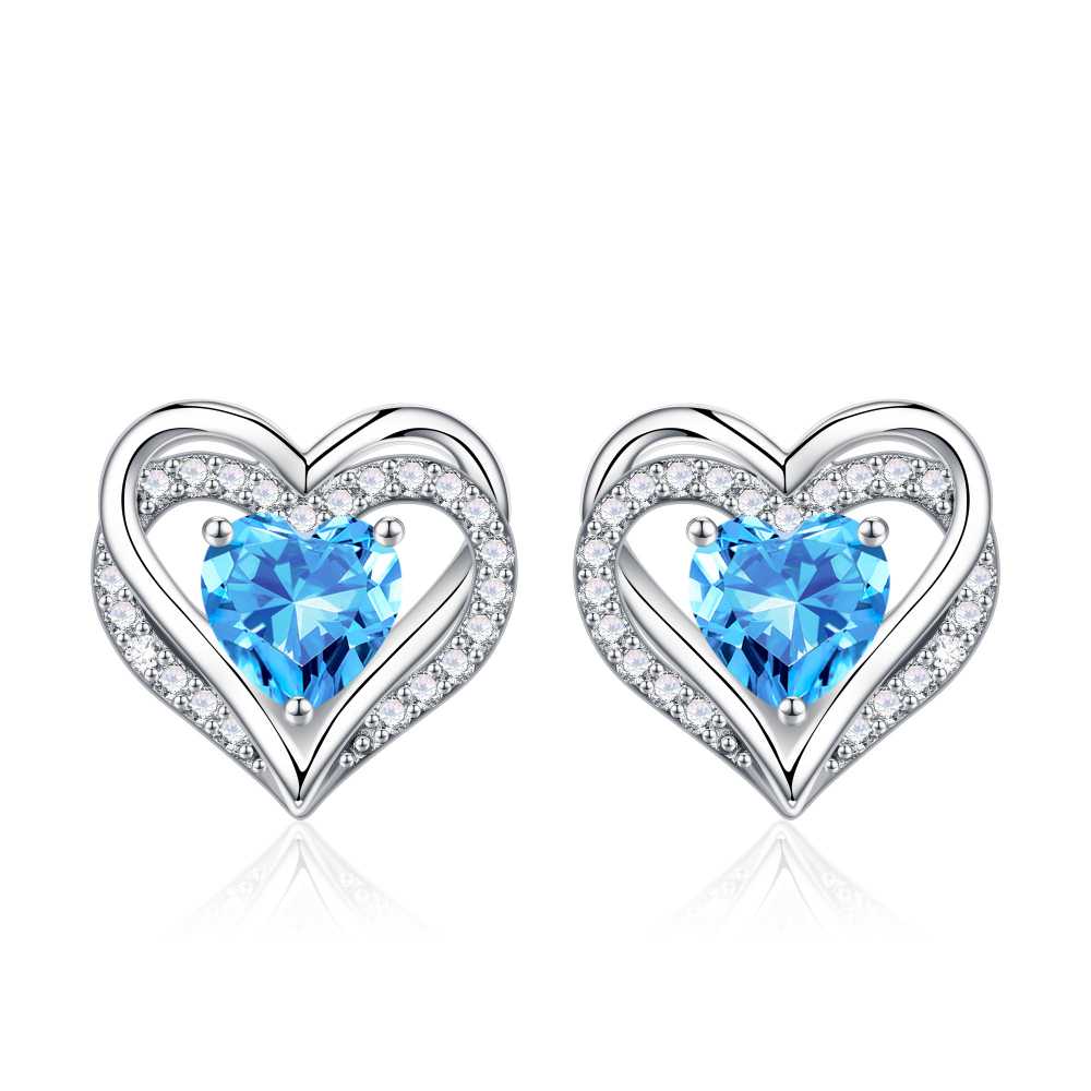 Iefil Earrings for Women, 925 Sterling Silver October Birthstone Sapphire Heart Stud Earrings for Women