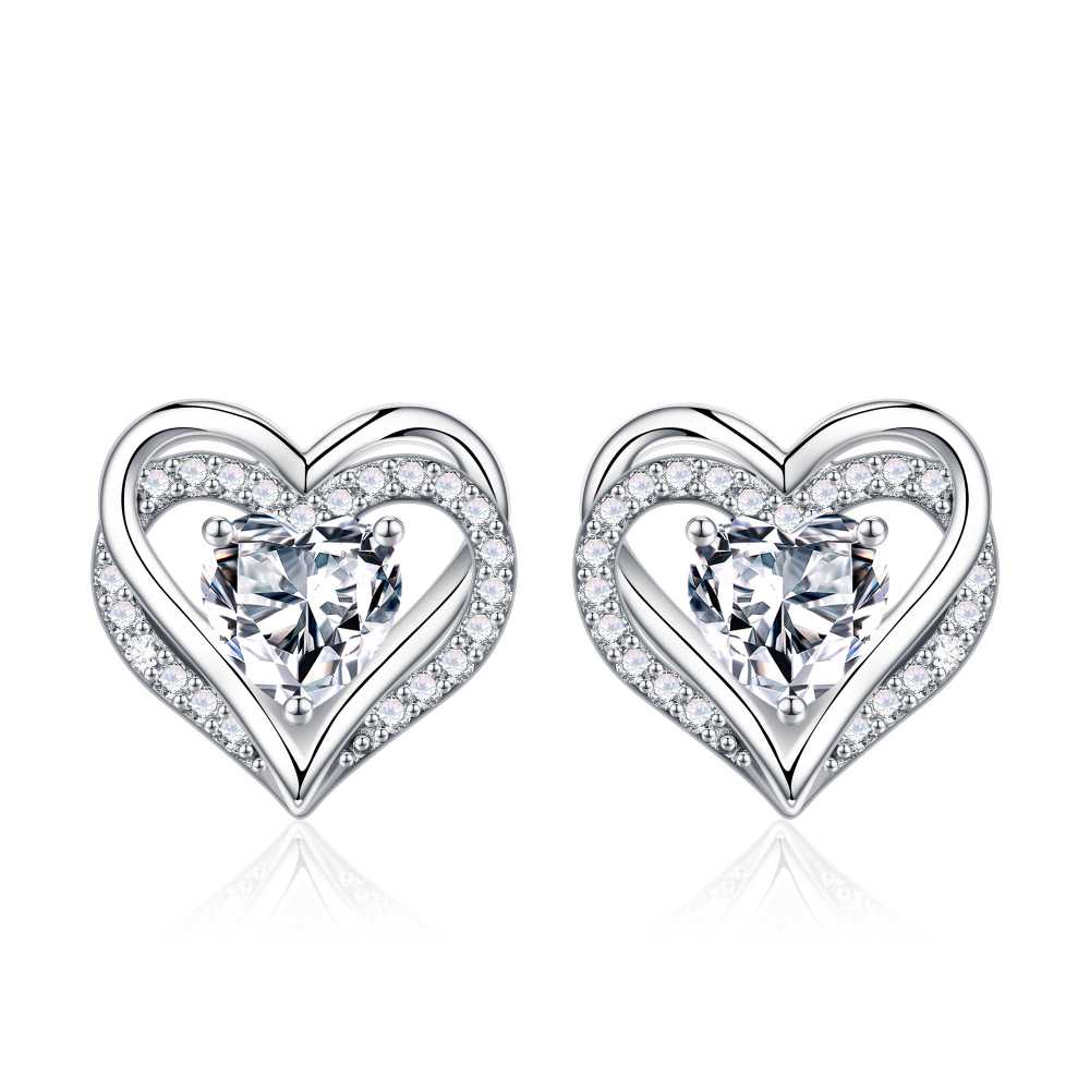 Iefil Earrings for Women, 925 Sterling Silver October Birthstone Sapphire Heart Stud Earrings for Women