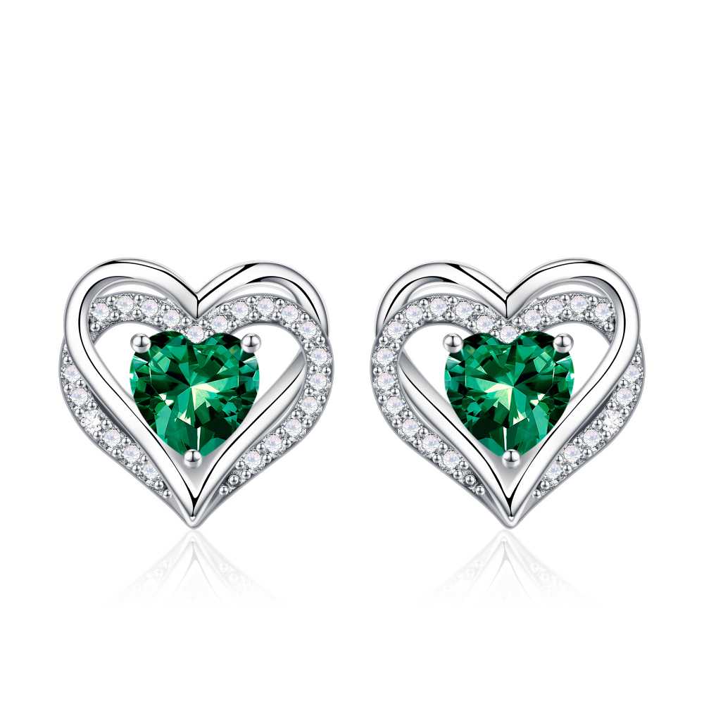 Iefil Earrings for Women, 925 Sterling Silver October Birthstone Sapphire Heart Stud Earrings for Women