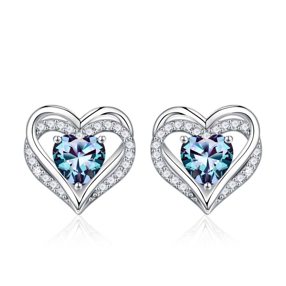 Iefil Earrings for Women, 925 Sterling Silver October Birthstone Sapphire Heart Stud Earrings for Women