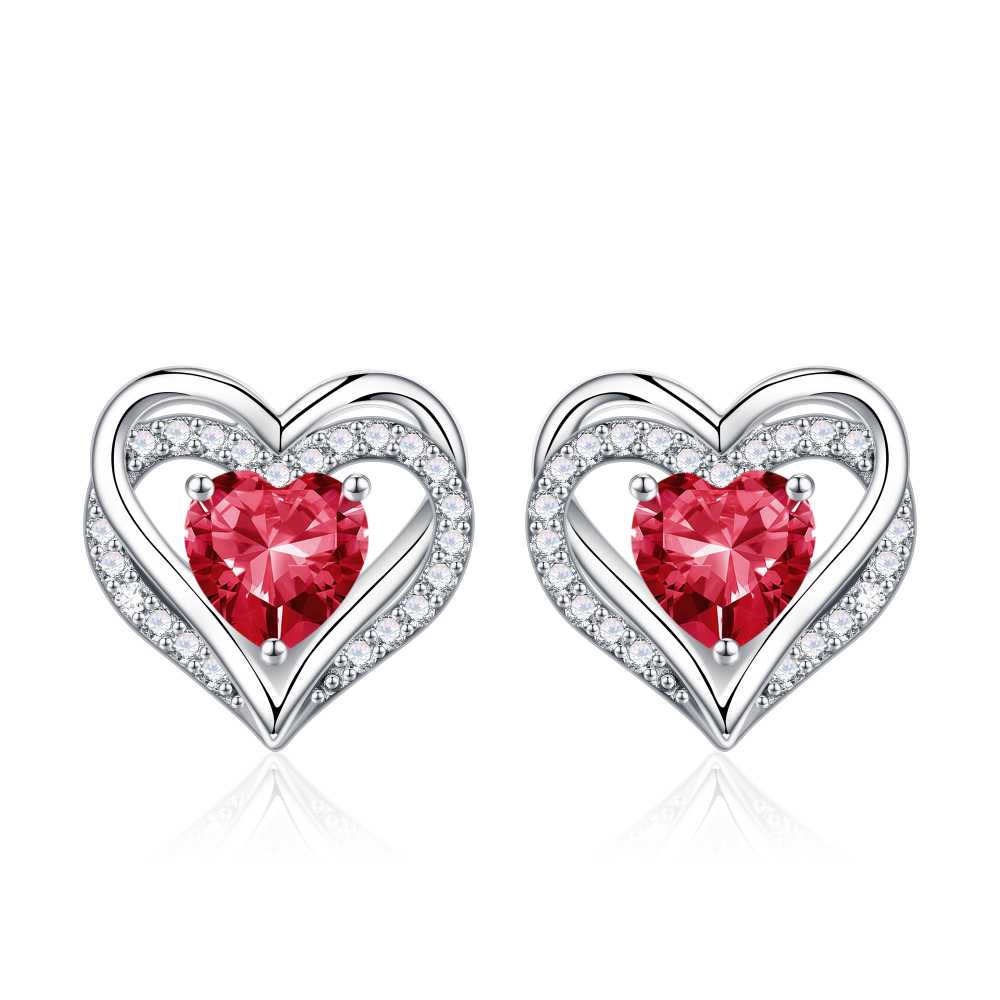 Iefil Earrings for Women, 925 Sterling Silver October Birthstone Sapphire Heart Stud Earrings for Women