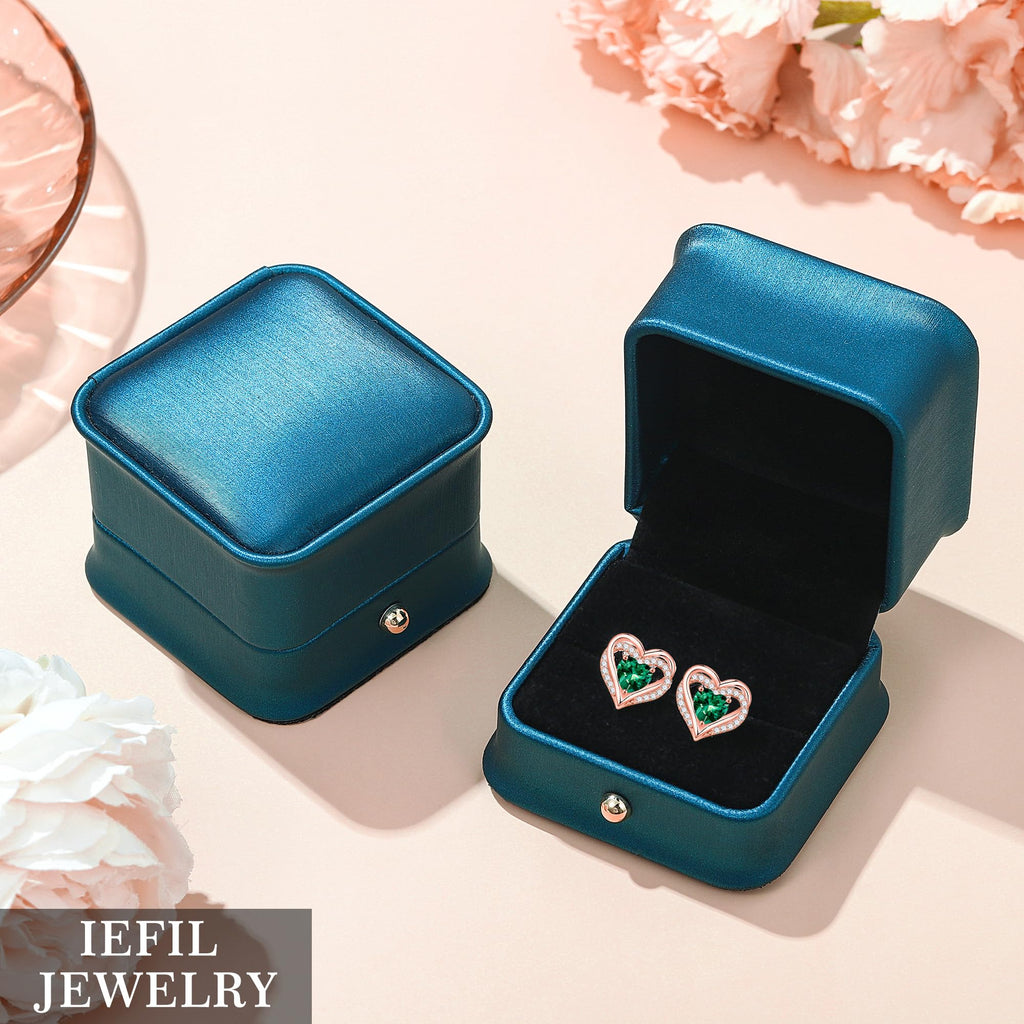 Iefil Earrings for Women, 925 Sterling Silver October Birthstone Sapphire Heart Stud Earrings for Women
