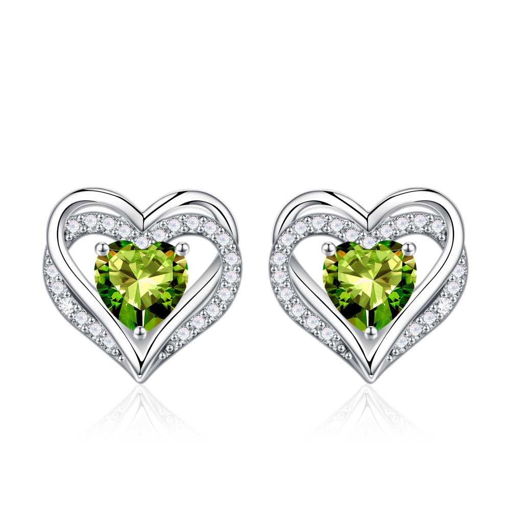 Iefil Earrings for Women, 925 Sterling Silver October Birthstone Sapphire Heart Stud Earrings for Women