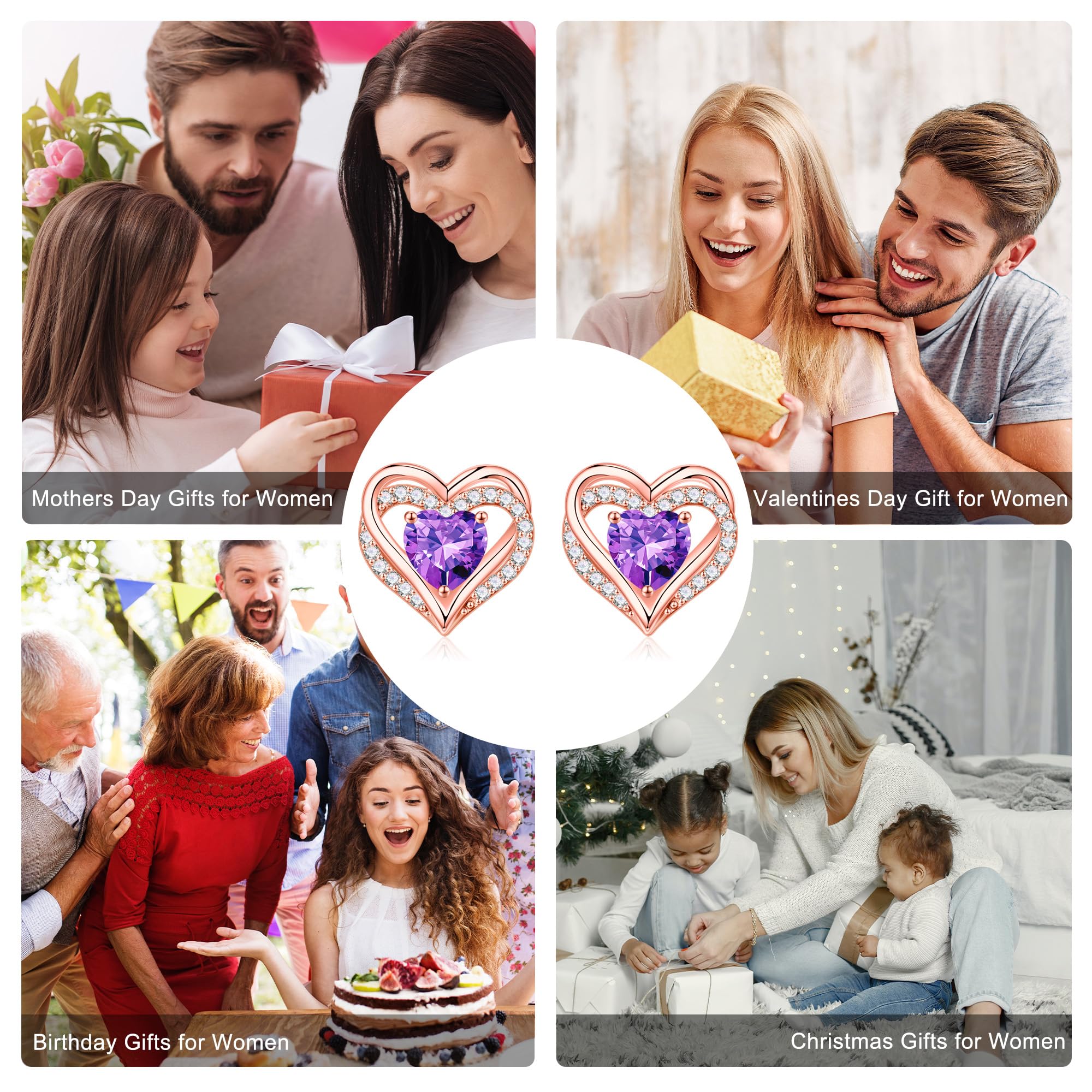 Iefil Earrings for Women, 925 Sterling Silver October Birthstone Sapphire Heart Stud Earrings for Women