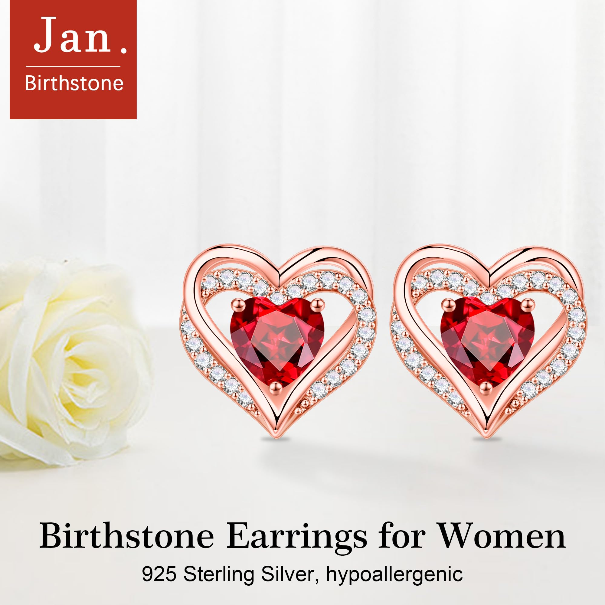 Iefil Earrings for Women, 925 Sterling Silver October Birthstone Sapphire Heart Stud Earrings for Women