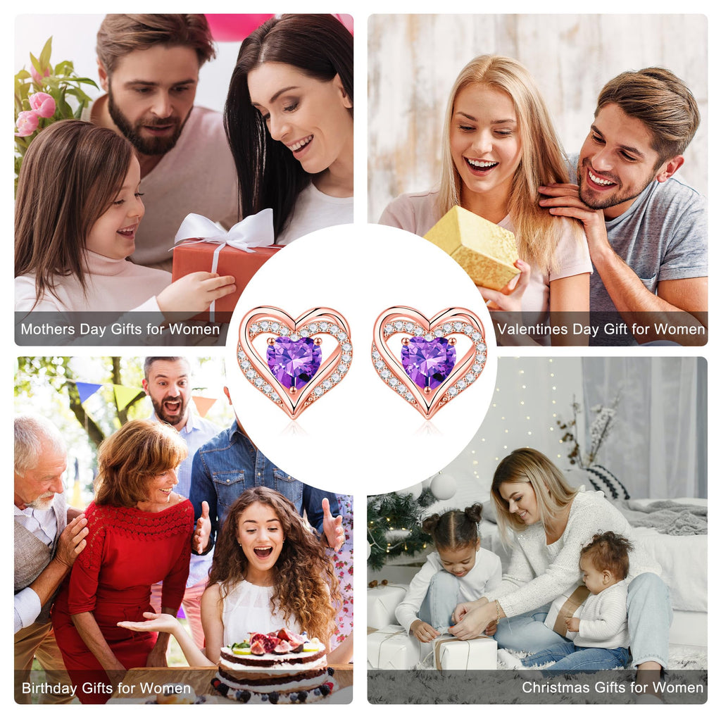 Iefil Earrings for Women, 925 Sterling Silver October Birthstone Sapphire Heart Stud Earrings for Women