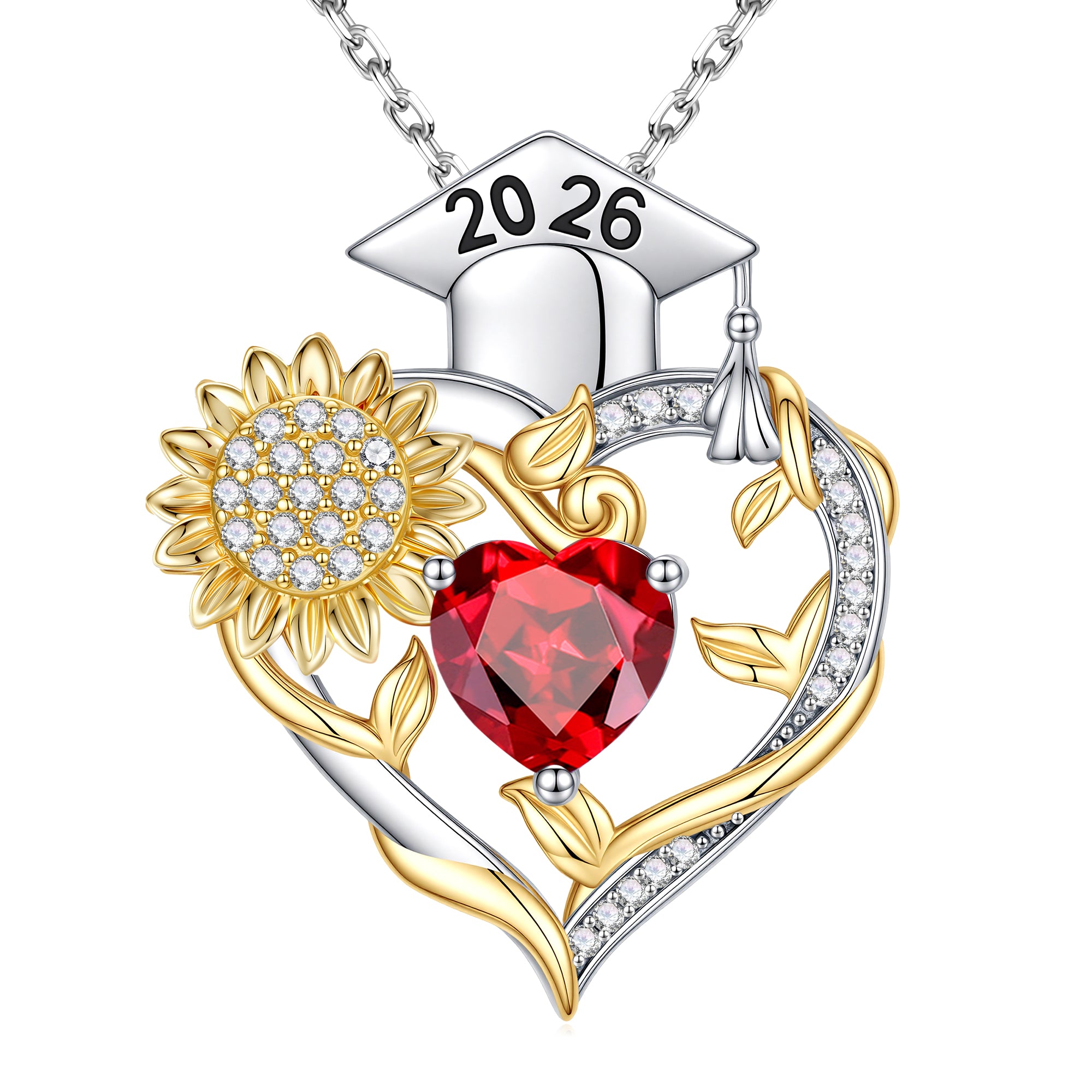 Iefil Graduation Gifts for Her 2026 College, 925 Sterling Silver Sunflower January Garnet Red Birthstone necklace for women Jewelry, Inspirational Graduation High School Graduate Gift for Best Friend