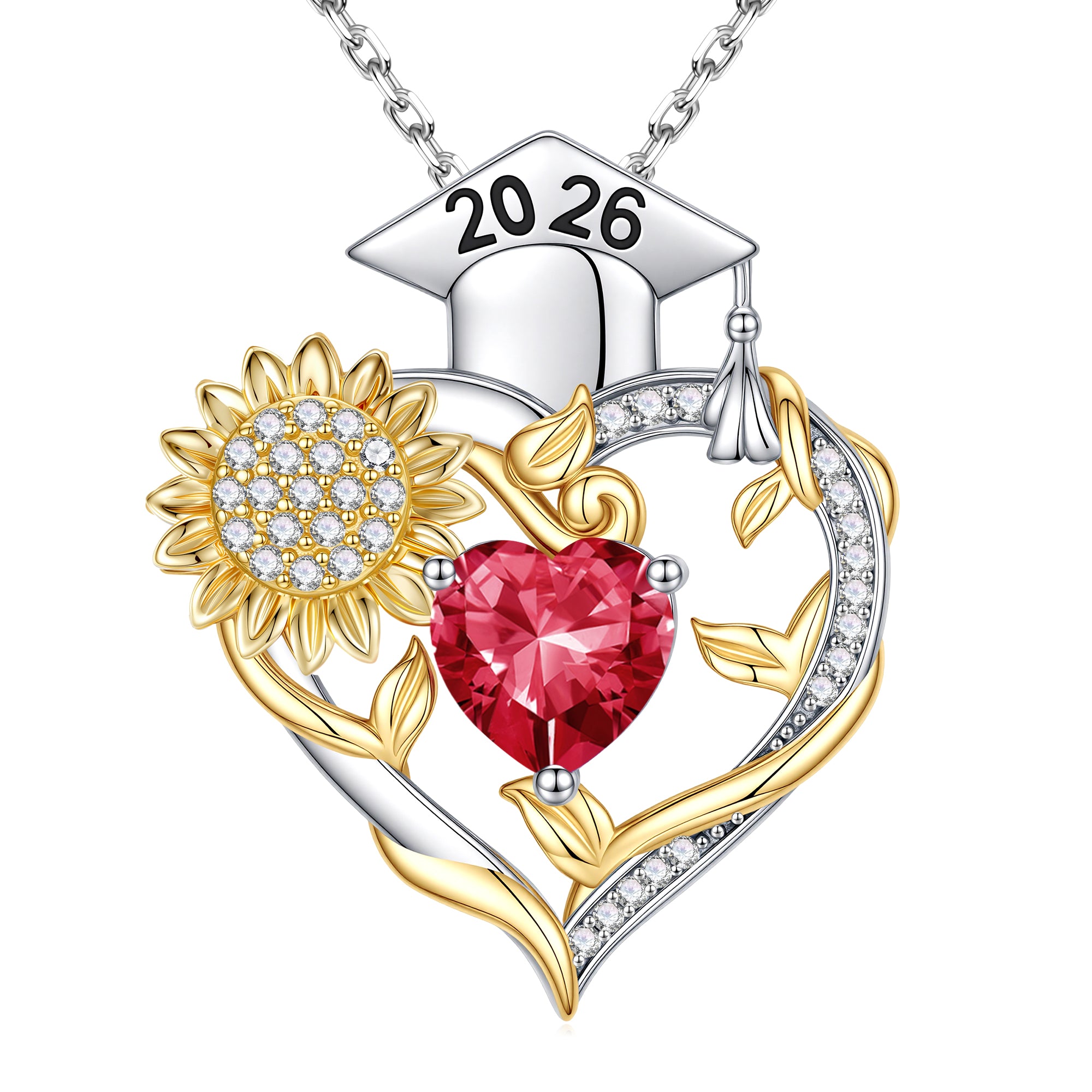Iefil Graduation Gifts for Her 2026 College, 925 Sterling Silver Sunflower January Garnet Red Birthstone necklace for women Jewelry, Inspirational Graduation High School Graduate Gift for Best Friend