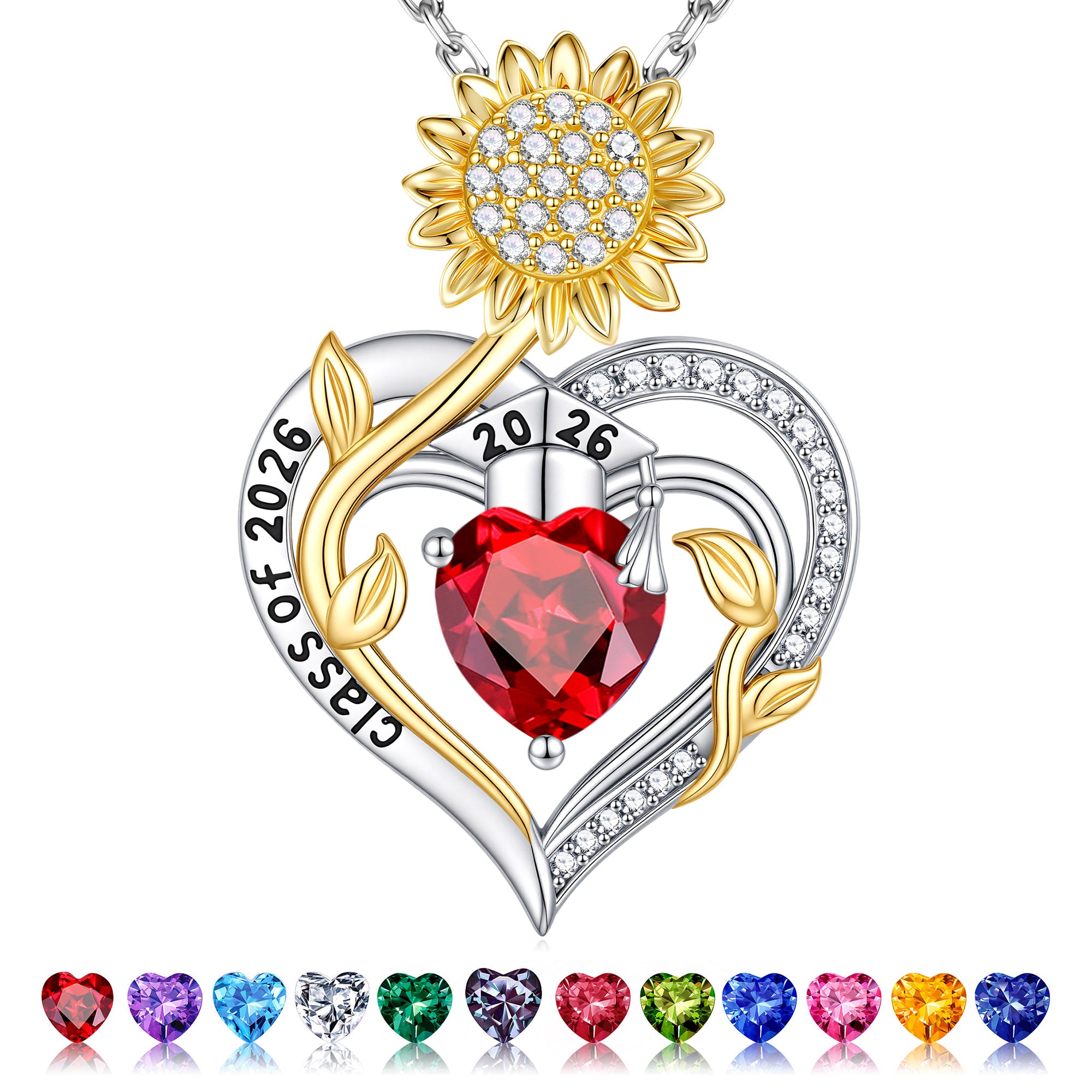 Iefil Graduation Gifts for Her 2026 College, 925 Sterling Silver Sunflower January Garnet Red Birthstone necklace for women Jewelry, Inspirational Graduation High School Graduate Gift for Best Friend