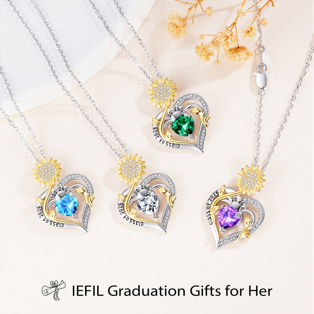Iefil Graduation Gifts for Her 2026 College, 925 Sterling Silver Sunflower January Garnet Red Birthstone necklace for women Jewelry, Inspirational Graduation High School Graduate Gift for Best Friend