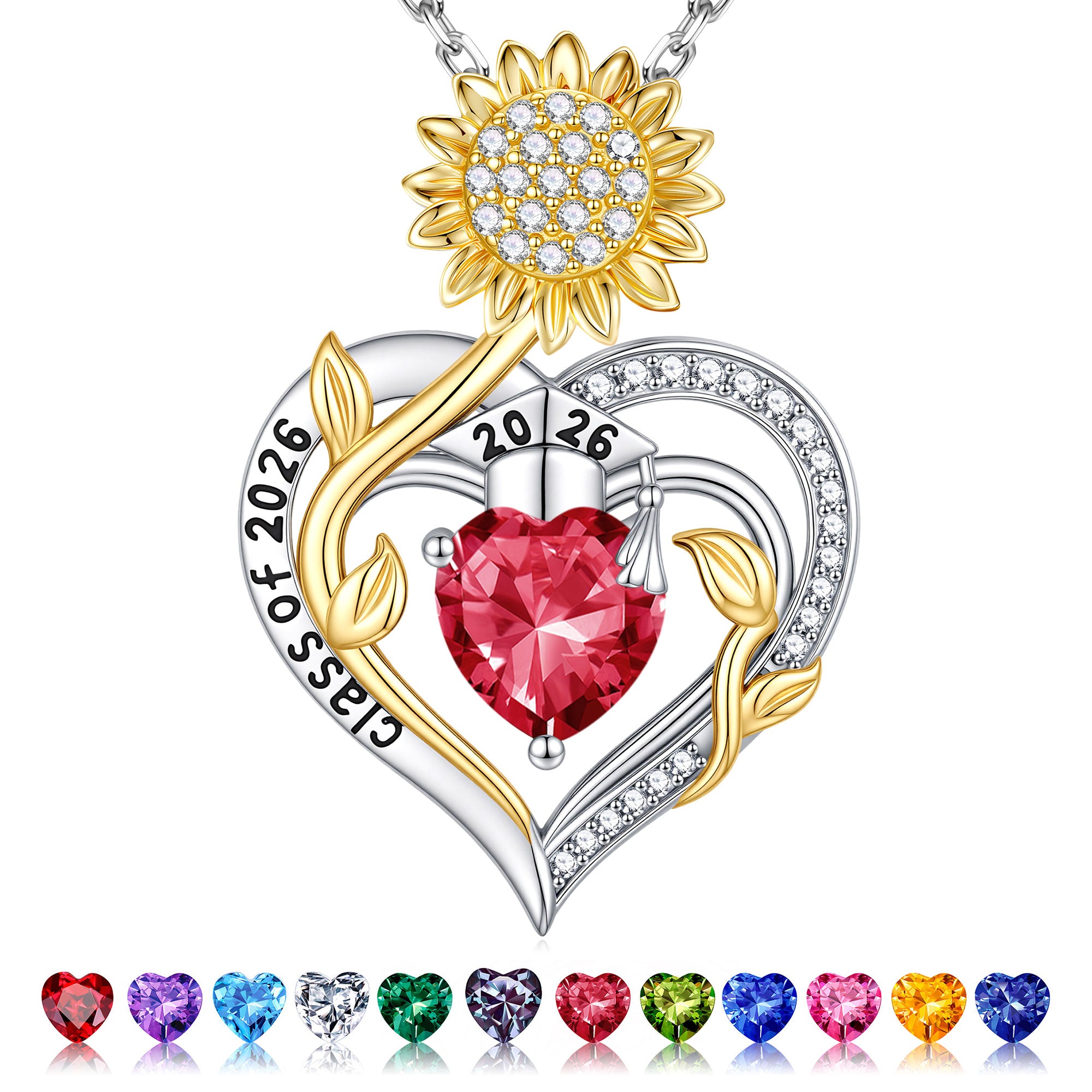 Iefil Graduation Gifts for Her 2026 College, 925 Sterling Silver Sunflower January Garnet Red Birthstone necklace for women Jewelry, Inspirational Graduation High School Graduate Gift for Best Friend