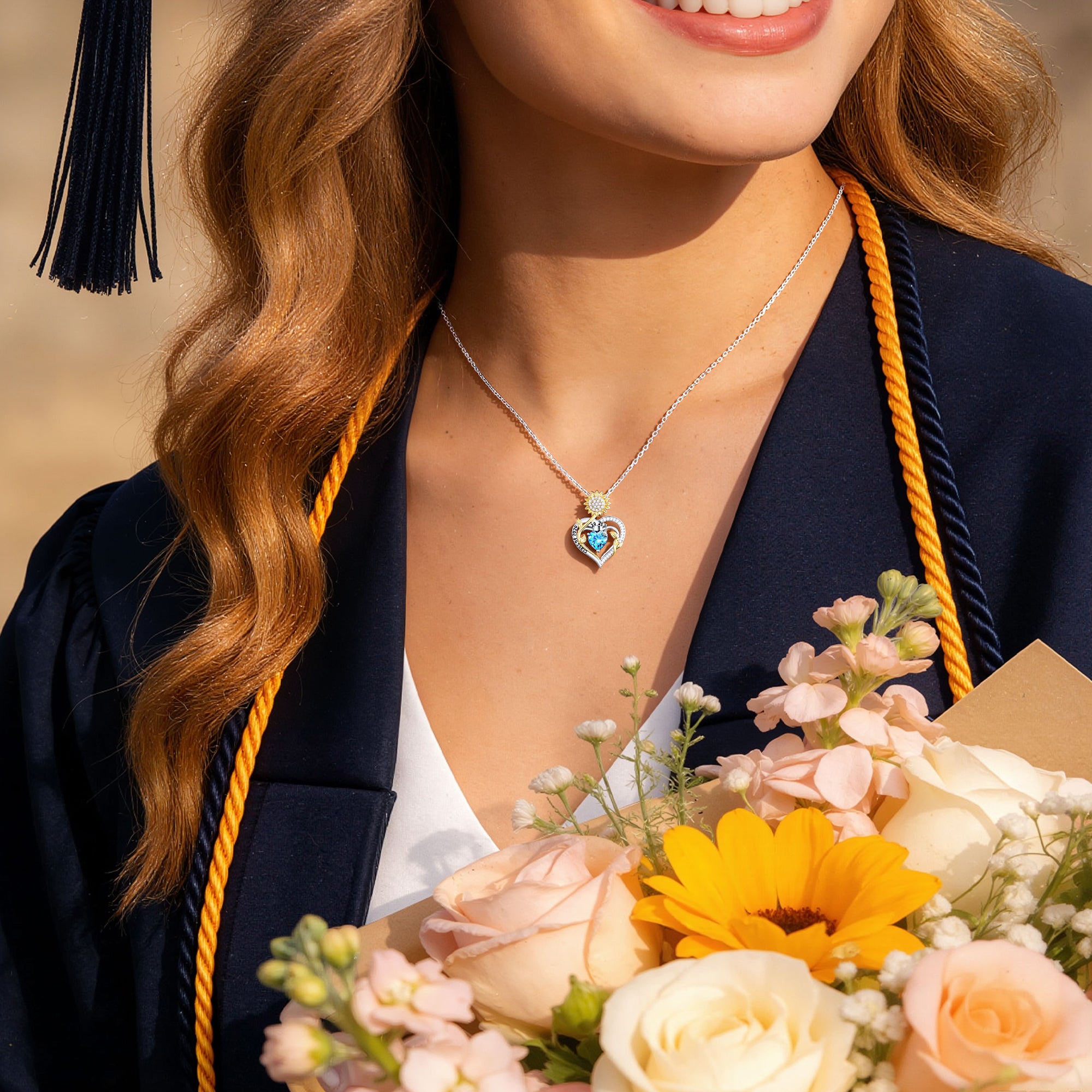 Iefil Graduation Gifts for Her 2026 College, 925 Sterling Silver Sunflower January Garnet Red Birthstone necklace for women Jewelry, Inspirational Graduation High School Graduate Gift for Best Friend