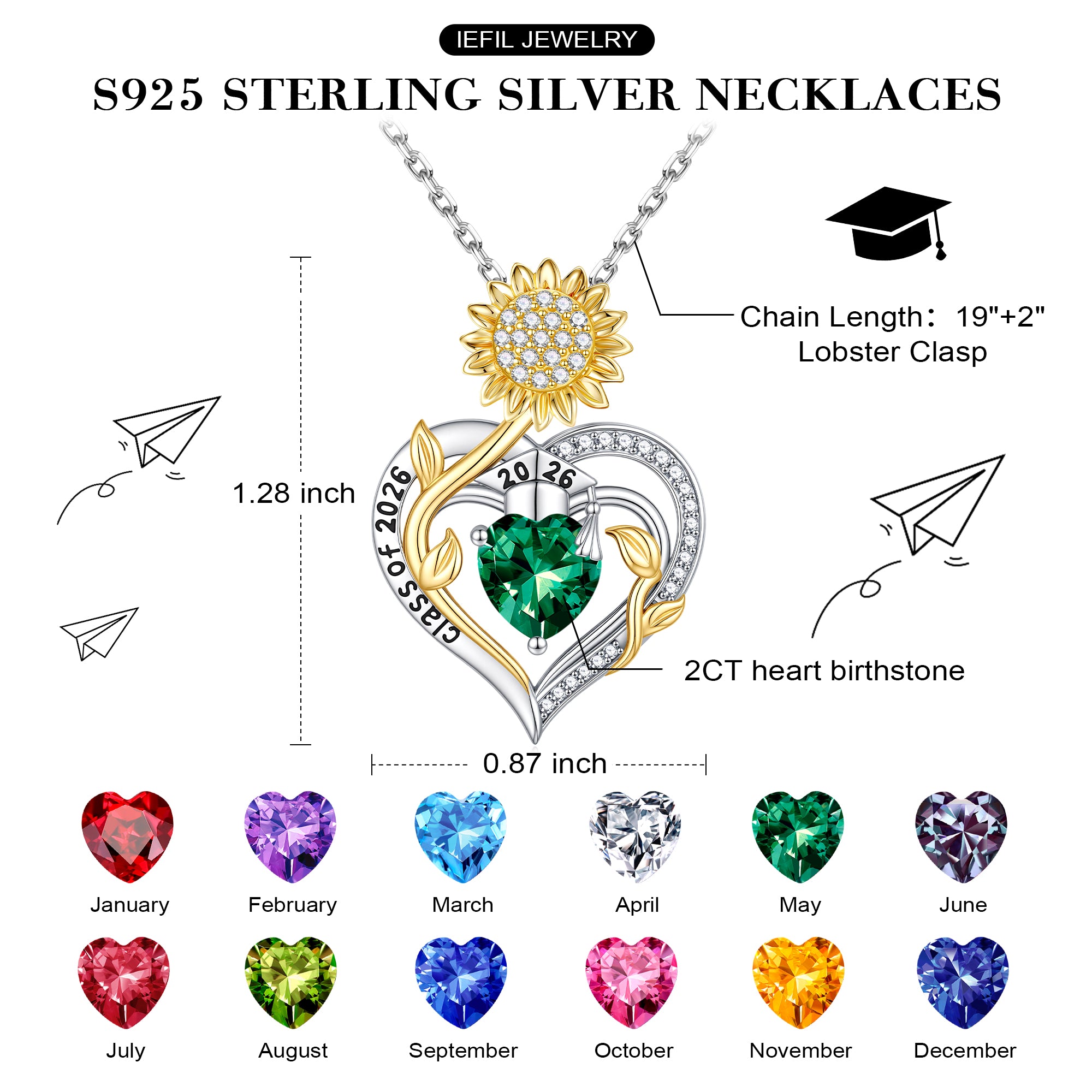Iefil Graduation Gifts for Her 2026 College, 925 Sterling Silver Sunflower January Garnet Red Birthstone necklace for women Jewelry, Inspirational Graduation High School Graduate Gift for Best Friend