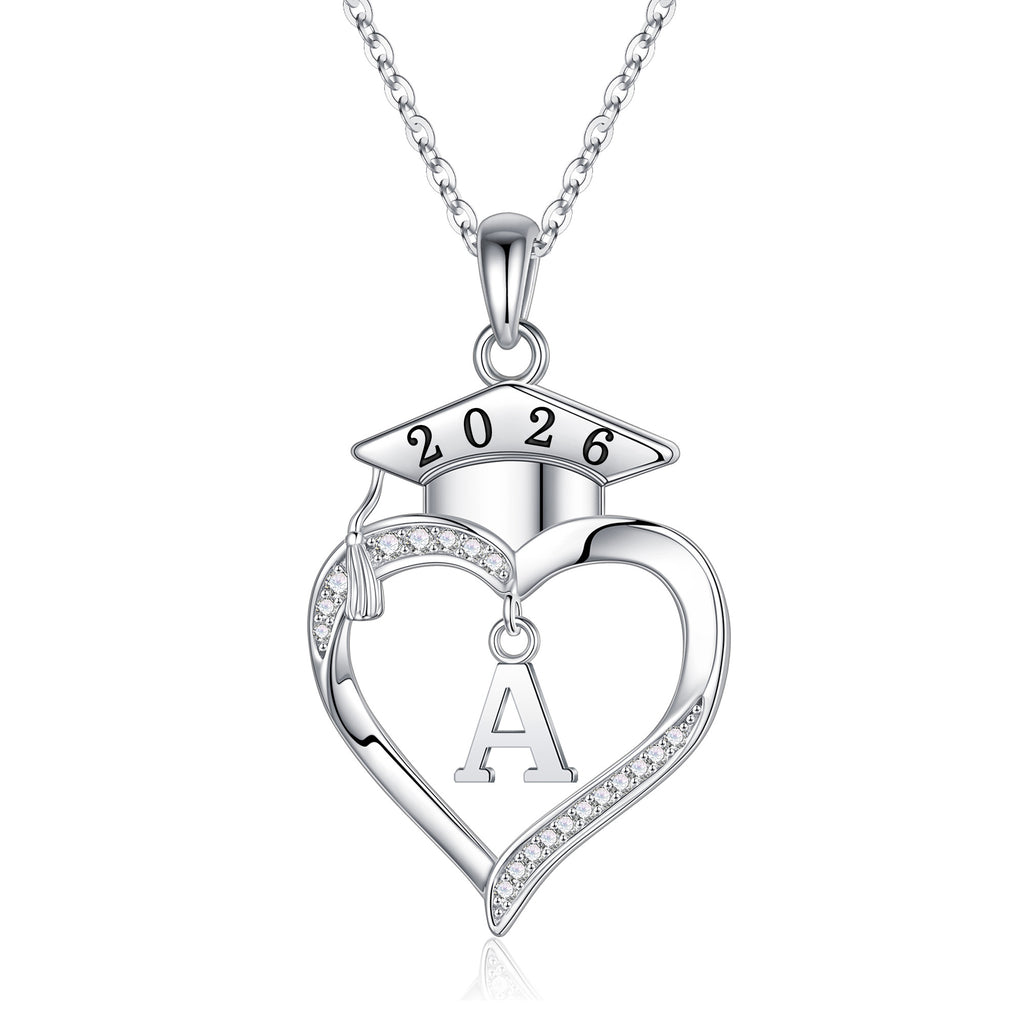 Iefil Graduation Gift for Her 2026 College, 925 Sterling Silver Heart Cubic Zirconia Initial A necklace for women, personalized Inspirational Graduation High School Graduate Gift Best Friend Daughter
