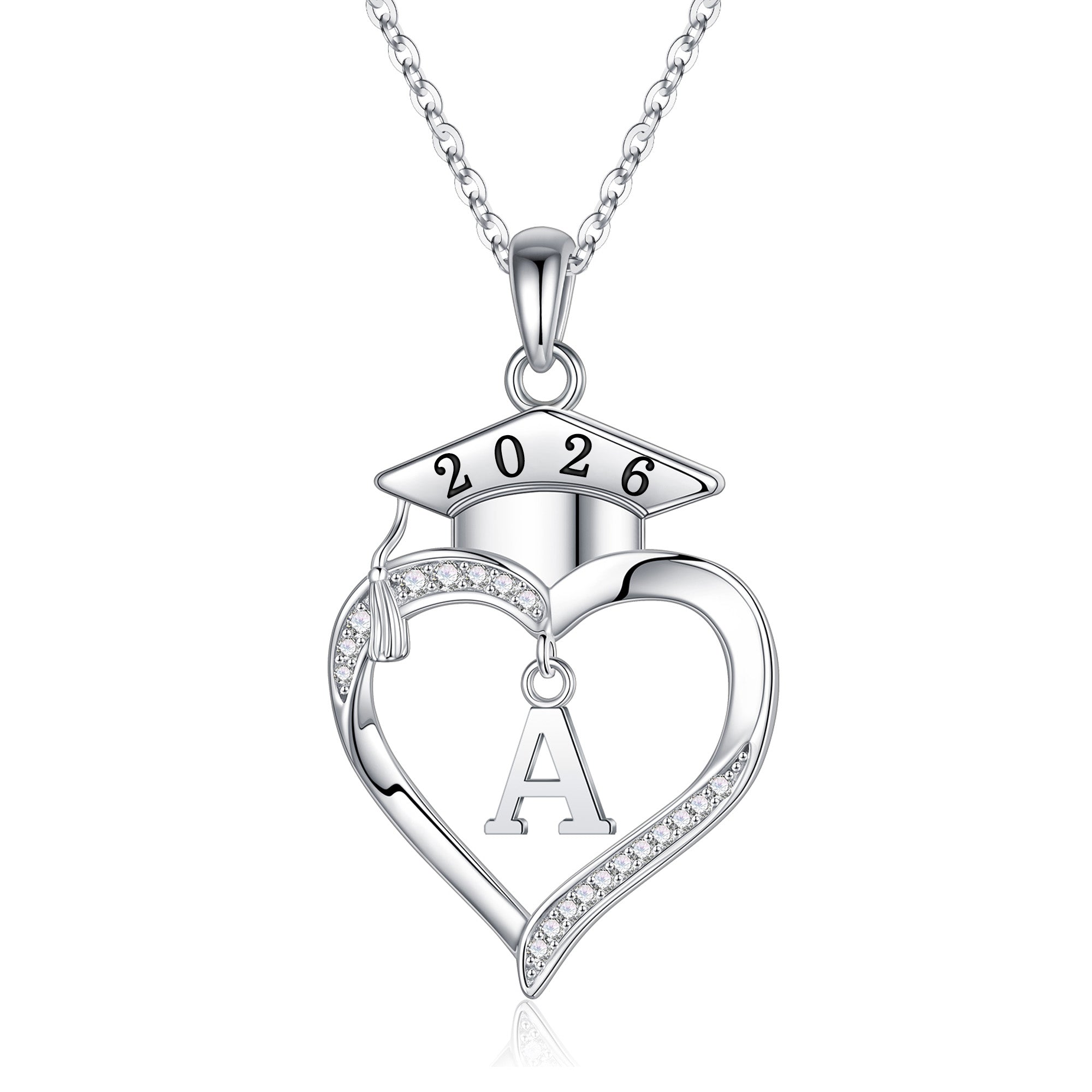 Iefil Graduation Gift for Her 2026 College, 925 Sterling Silver Heart Cubic Zirconia Initial A necklace for women, personalized Inspirational Graduation High School Graduate Gift Best Friend Daughter