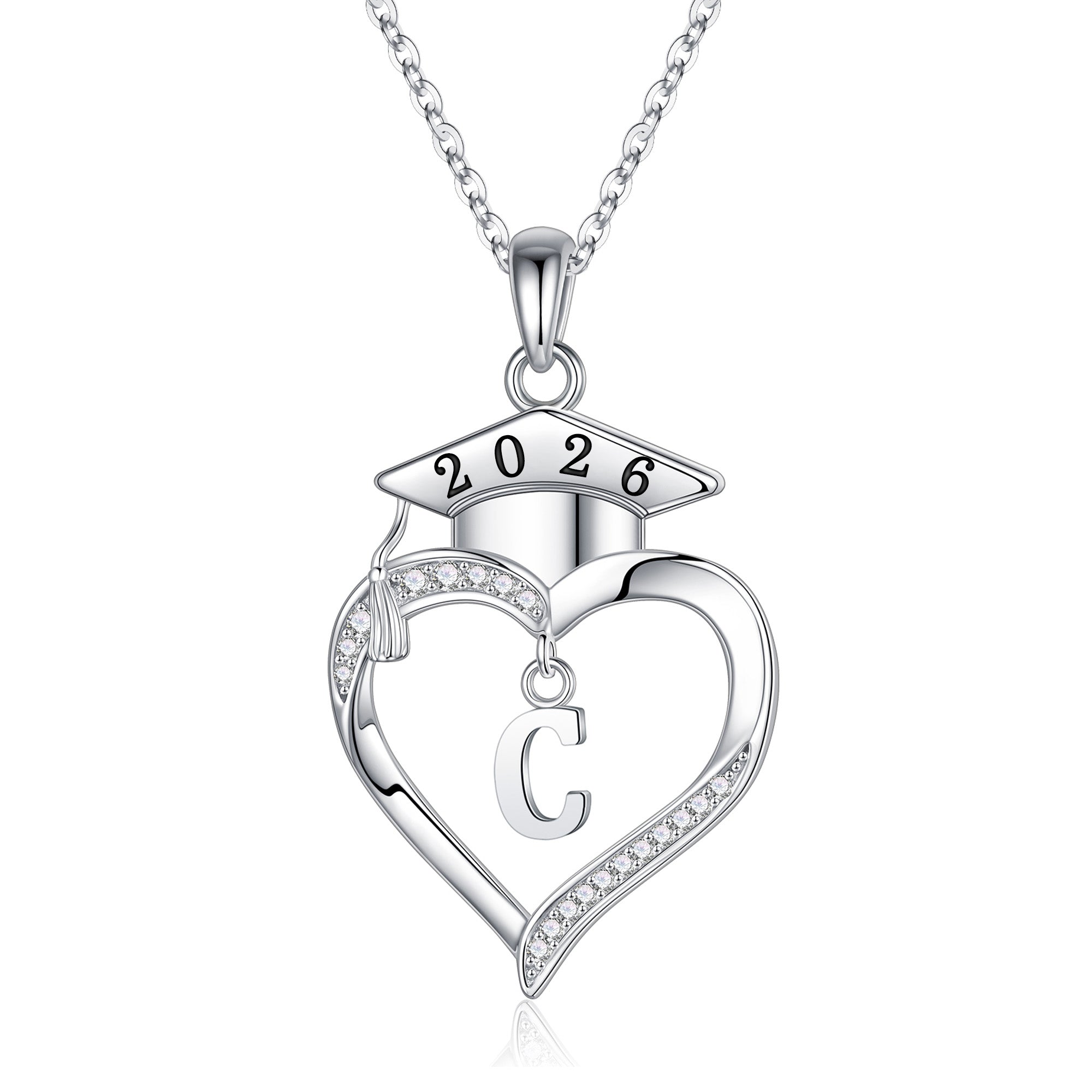 Iefil Graduation Gift for Her 2026 College, 925 Sterling Silver Heart Cubic Zirconia Initial A necklace for women, personalized Inspirational Graduation High School Graduate Gift Best Friend Daughter