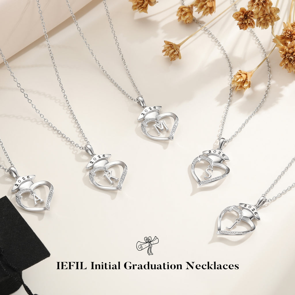 Iefil Graduation Gift for Her 2026 College, 925 Sterling Silver Heart Cubic Zirconia Initial A necklace for women, personalized Inspirational Graduation High School Graduate Gift Best Friend Daughter