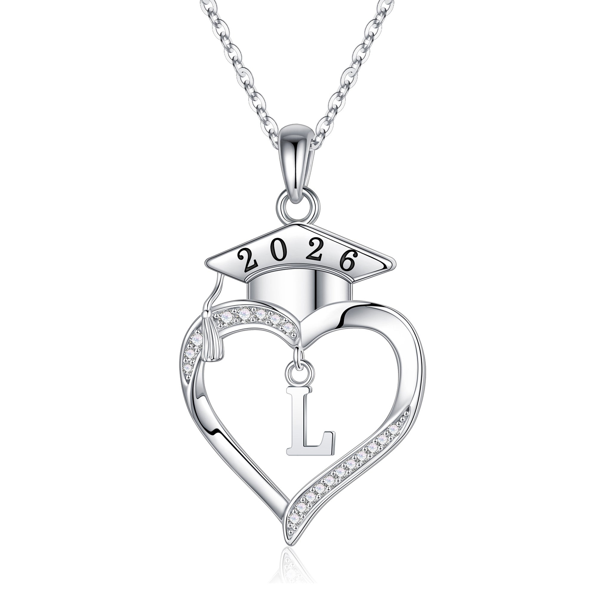 Iefil Graduation Gift for Her 2026 College, 925 Sterling Silver Heart Cubic Zirconia Initial A necklace for women, personalized Inspirational Graduation High School Graduate Gift Best Friend Daughter