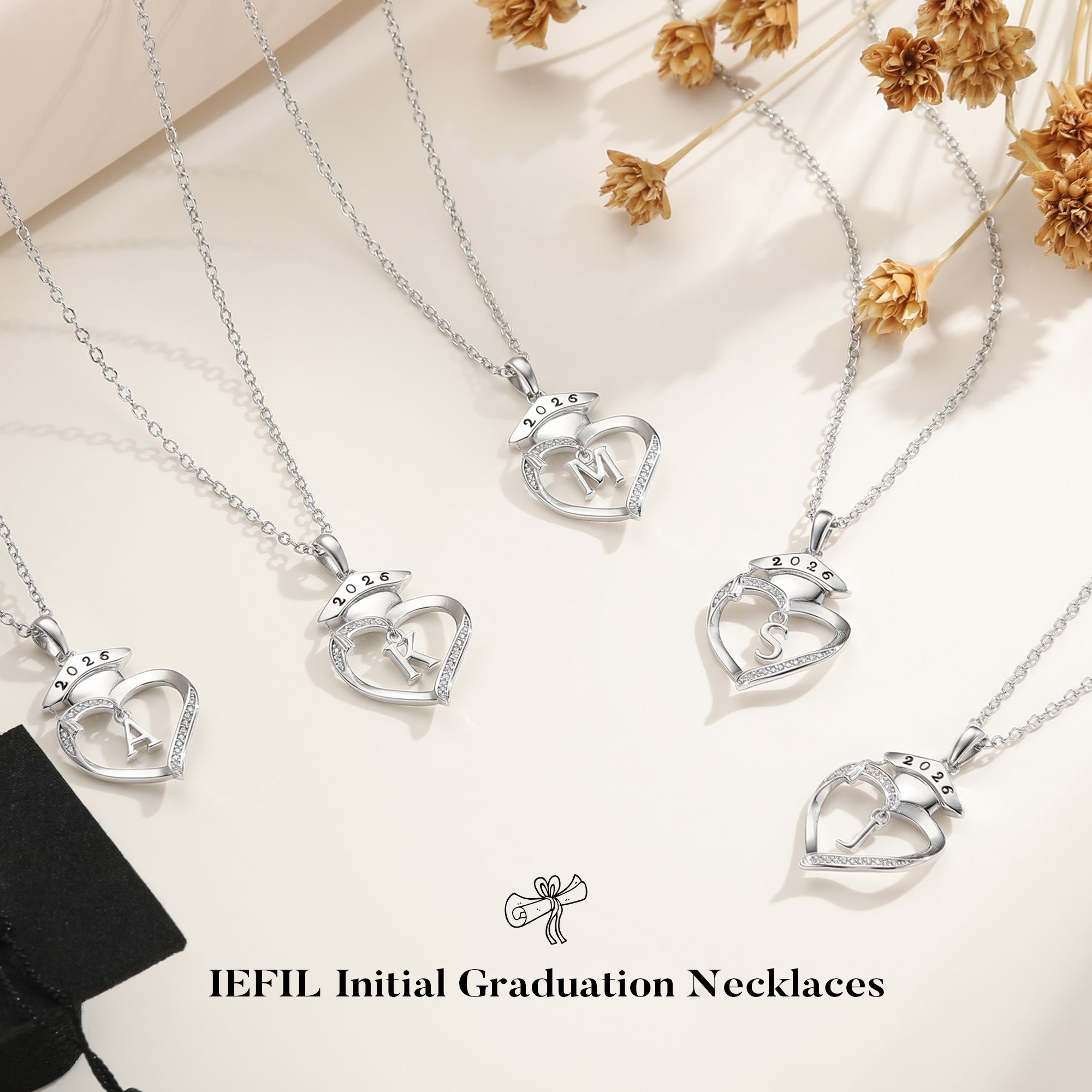 Iefil Graduation Gift for Her 2026 College, 925 Sterling Silver Heart Cubic Zirconia Initial A necklace for women, personalized Inspirational Graduation High School Graduate Gift Best Friend Daughter