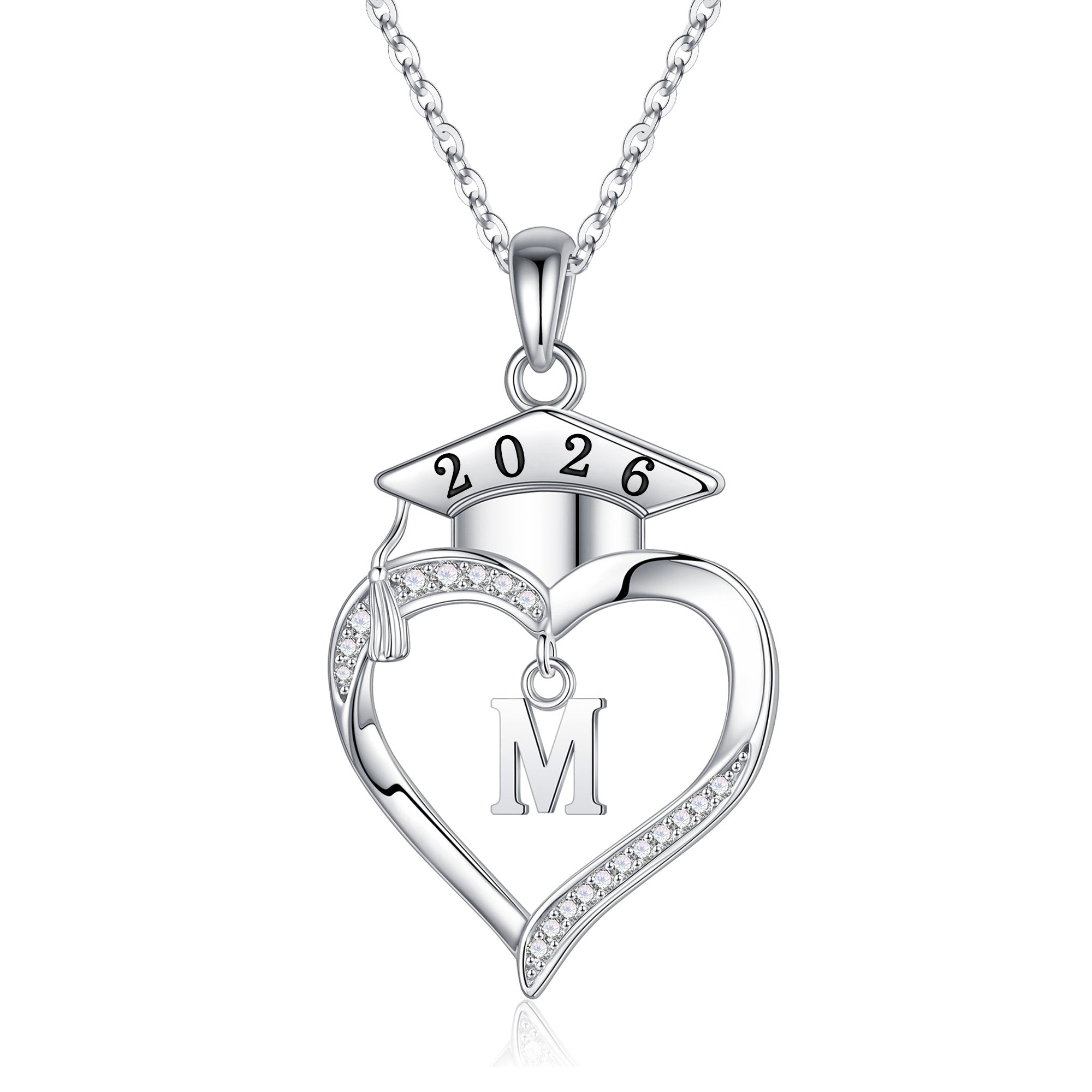 Iefil Graduation Gift for Her 2026 College, 925 Sterling Silver Heart Cubic Zirconia Initial A necklace for women, personalized Inspirational Graduation High School Graduate Gift Best Friend Daughter