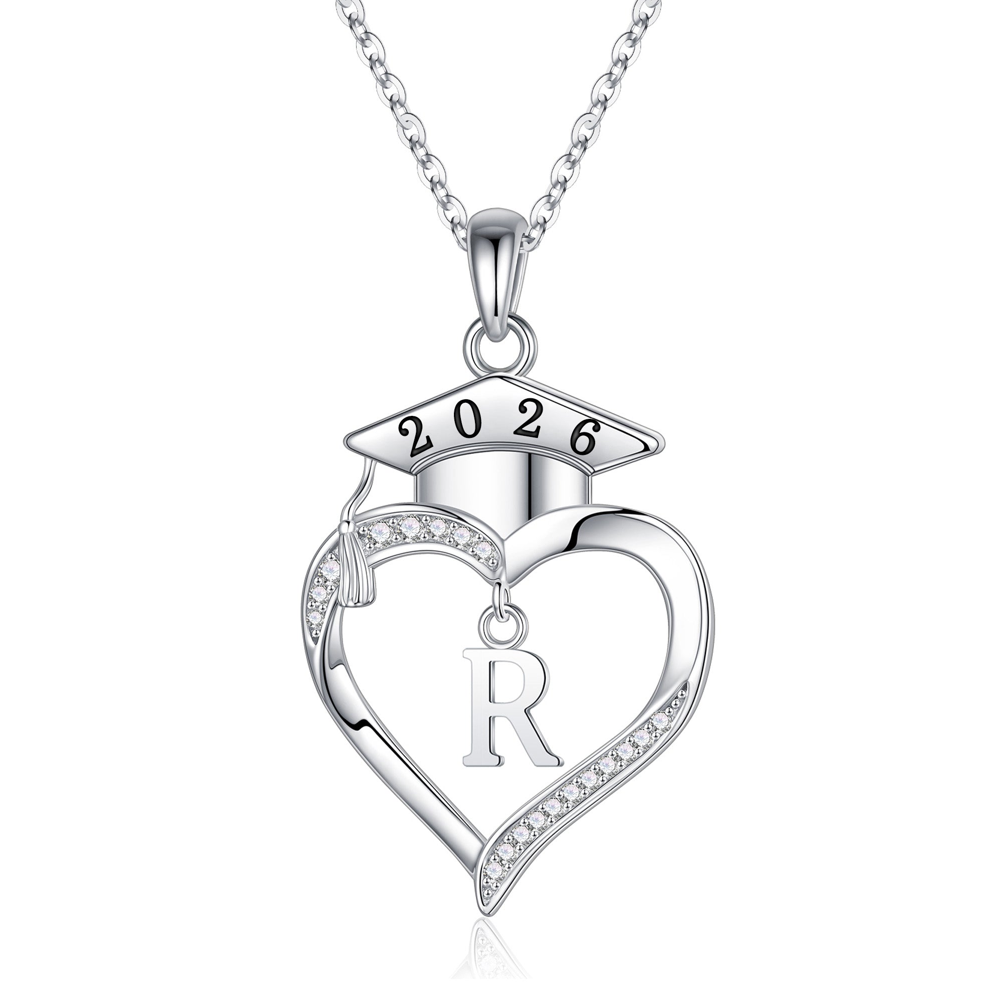 Iefil Graduation Gift for Her 2026 College, 925 Sterling Silver Heart Cubic Zirconia Initial A necklace for women, personalized Inspirational Graduation High School Graduate Gift Best Friend Daughter