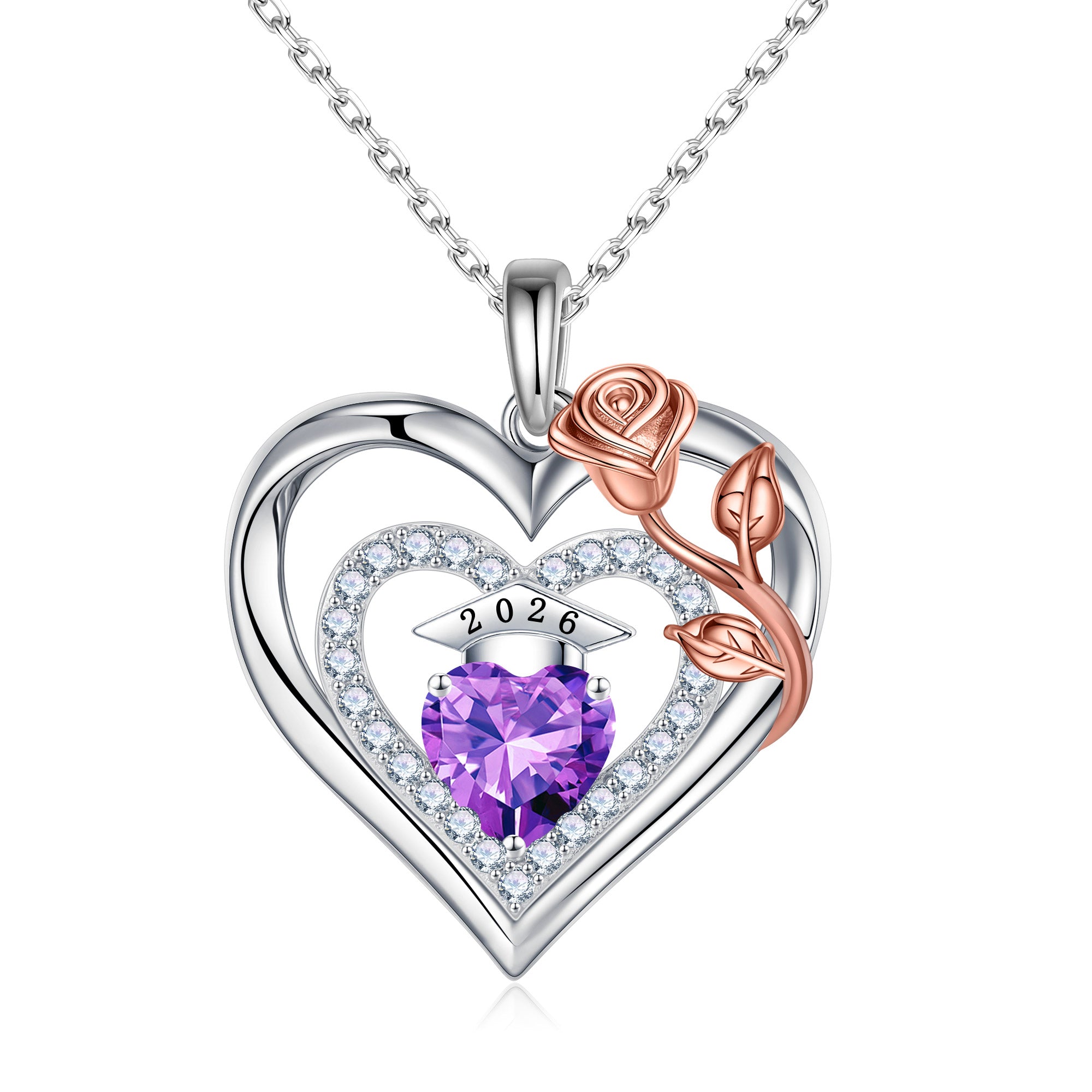 Iefil Graduation Gifts for Her 2026 College, 925 Sterling Silver Rose Heart January Garnet Red Birthstone necklace for women Jewelry, Inspirational Graduation High School Graduate Gift Best Friend