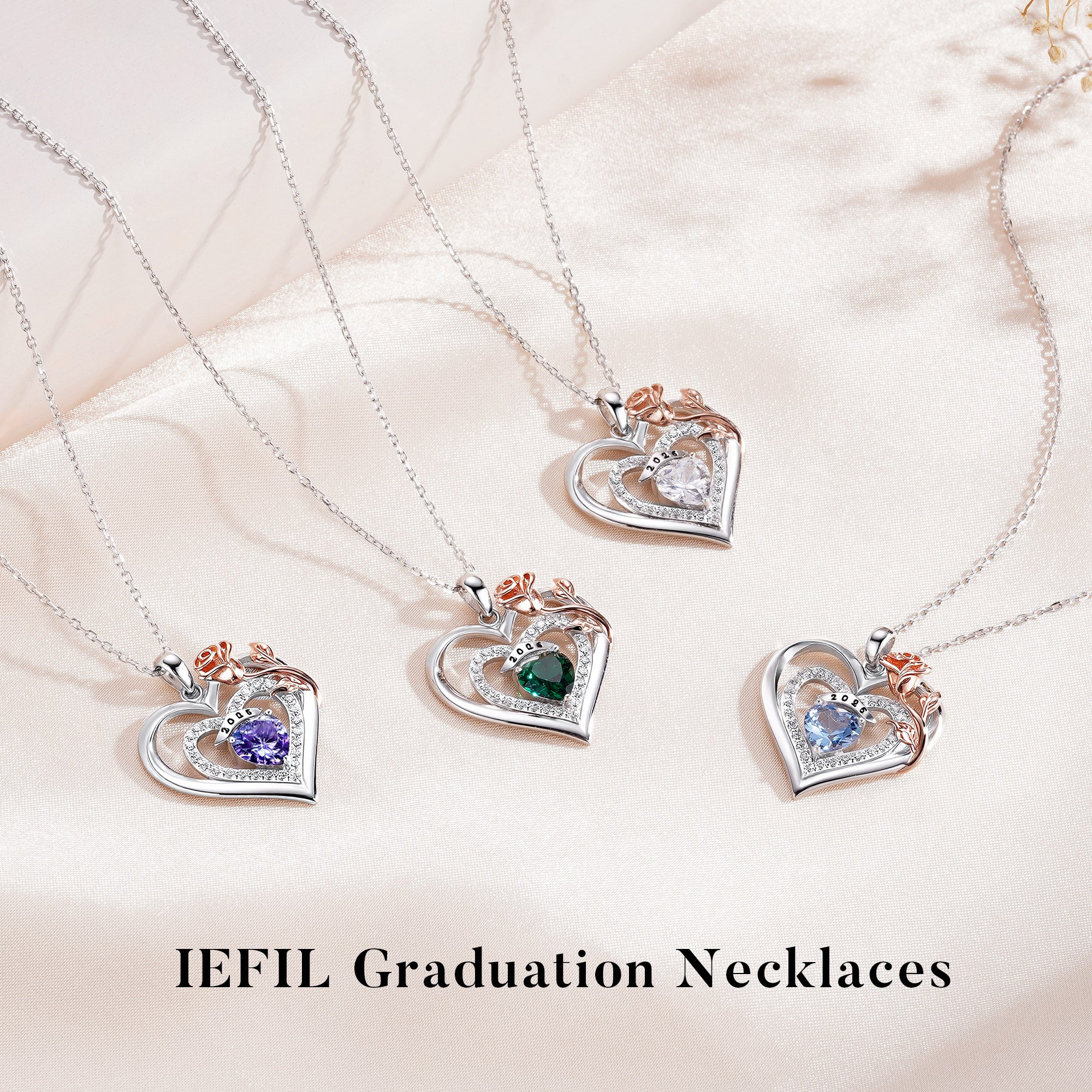 Iefil Graduation Gifts for Her 2026 College, 925 Sterling Silver Rose Heart January Garnet Red Birthstone necklace for women Jewelry, Inspirational Graduation High School Graduate Gift Best Friend