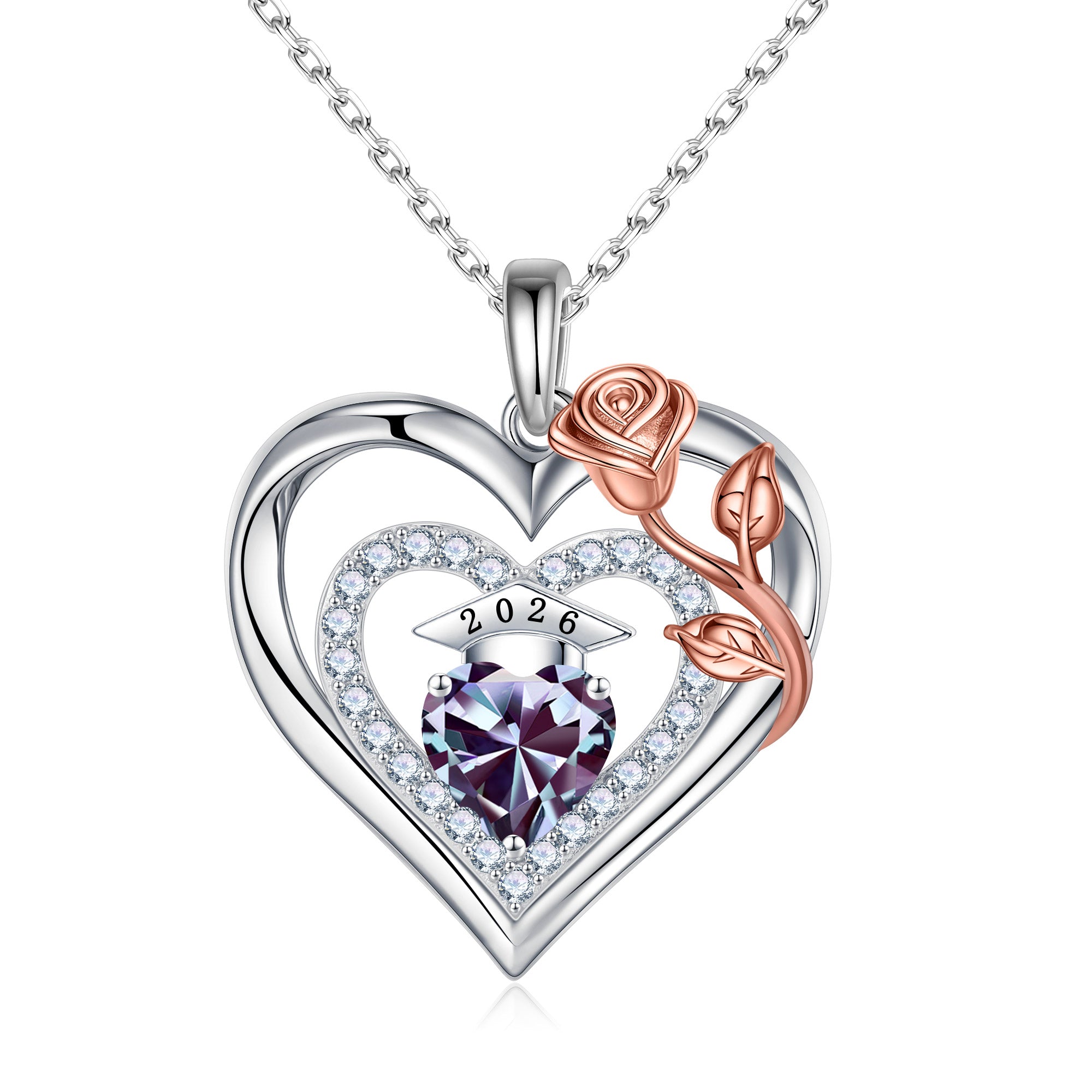 Iefil Graduation Gifts for Her 2026 College, 925 Sterling Silver Rose Heart January Garnet Red Birthstone necklace for women Jewelry, Inspirational Graduation High School Graduate Gift Best Friend