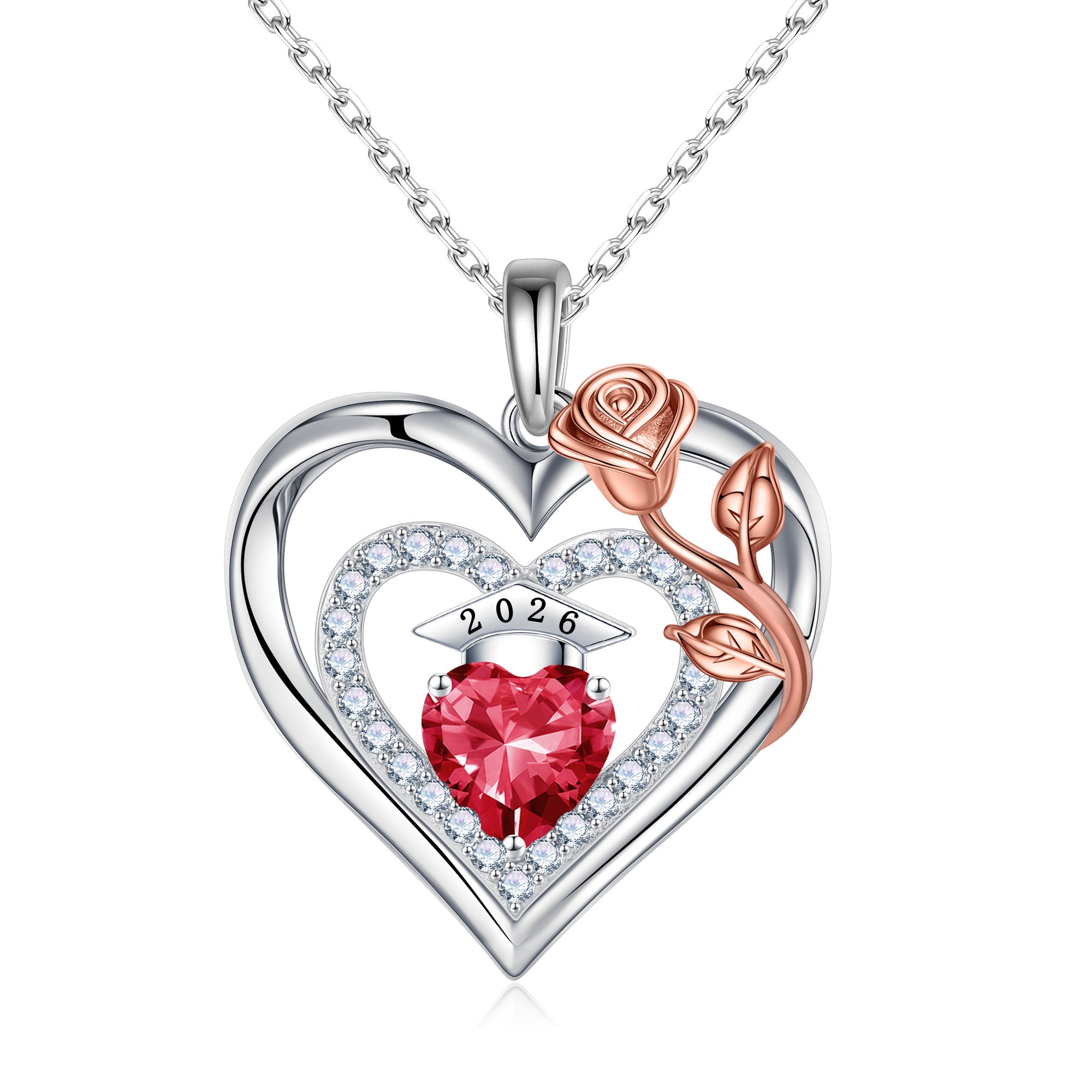 Iefil Graduation Gifts for Her 2026 College, 925 Sterling Silver Rose Heart January Garnet Red Birthstone necklace for women Jewelry, Inspirational Graduation High School Graduate Gift Best Friend