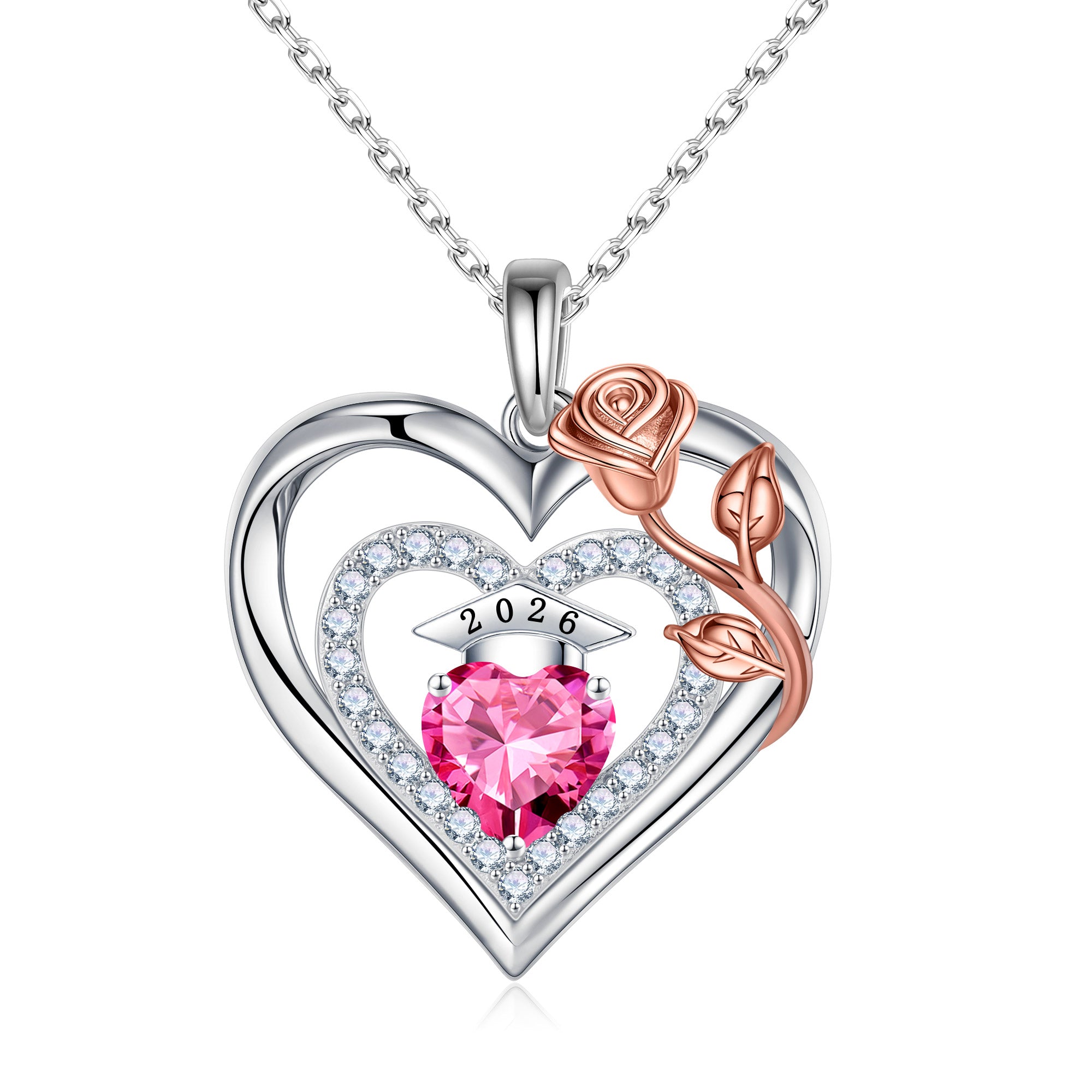 Iefil Graduation Gifts for Her 2026 College, 925 Sterling Silver Rose Heart January Garnet Red Birthstone necklace for women Jewelry, Inspirational Graduation High School Graduate Gift Best Friend