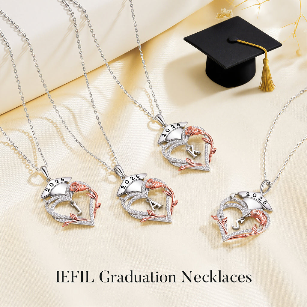 Iefil Graduation Gift for Her 2026 College, 925 Sterling Silver Heart Romantic Rose CZ Initial A necklace for women, personalized Inspirational Graduation High School Graduate Gift Friend Daughter