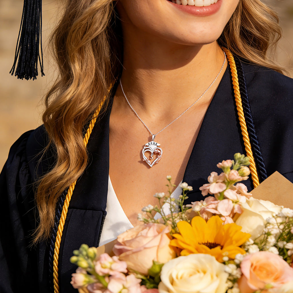 Iefil Graduation Gift for Her 2026 College, 925 Sterling Silver Heart Romantic Rose CZ Initial A necklace for women, personalized Inspirational Graduation High School Graduate Gift Friend Daughter