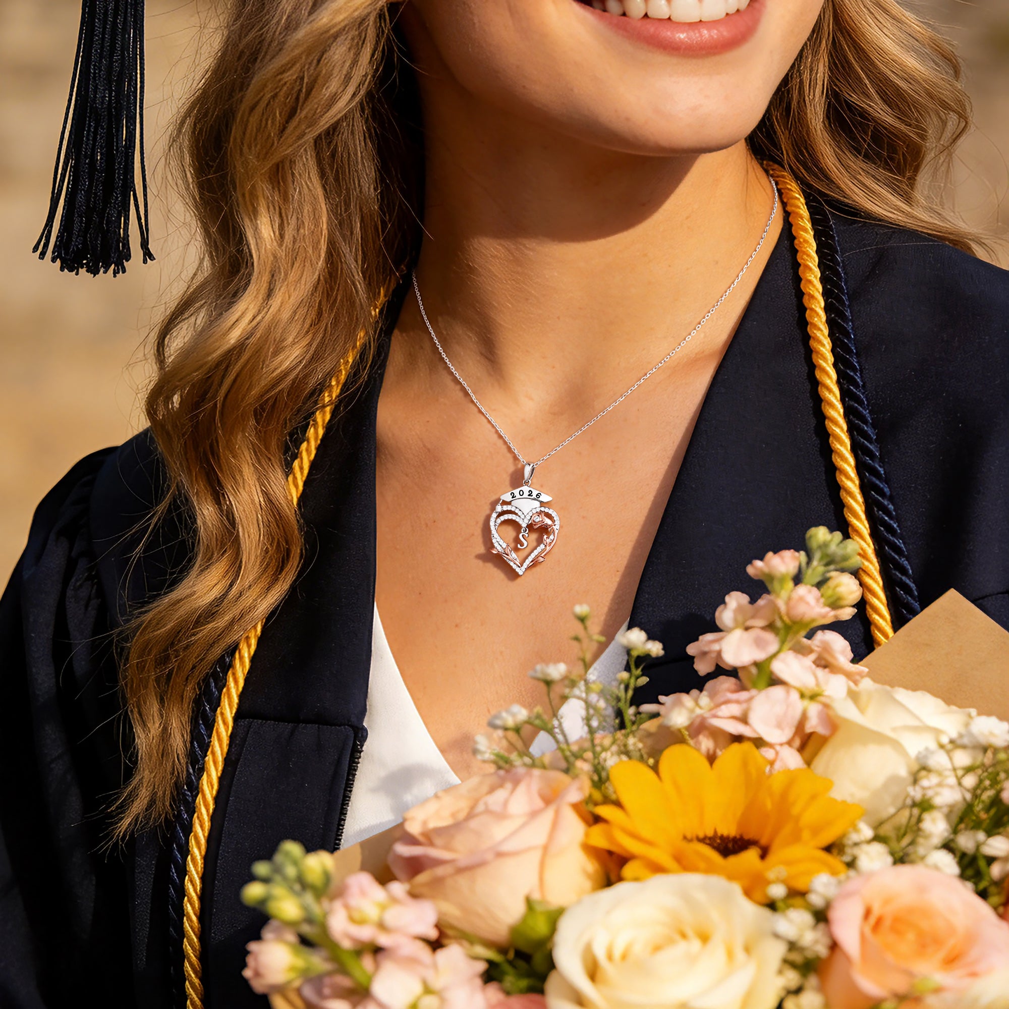 Iefil Graduation Gift for Her 2026 College, 925 Sterling Silver Heart Romantic Rose CZ Initial A necklace for women, personalized Inspirational Graduation High School Graduate Gift Friend Daughter