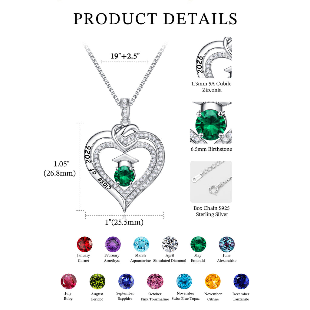 Iefil Graduation Gifts for Her 2026 College, 925 Sterling Silver Rose Heart January Garnet Red Birthstone necklace for women Jewelry, Inspirational Graduation High School Graduate Gift Best Friend