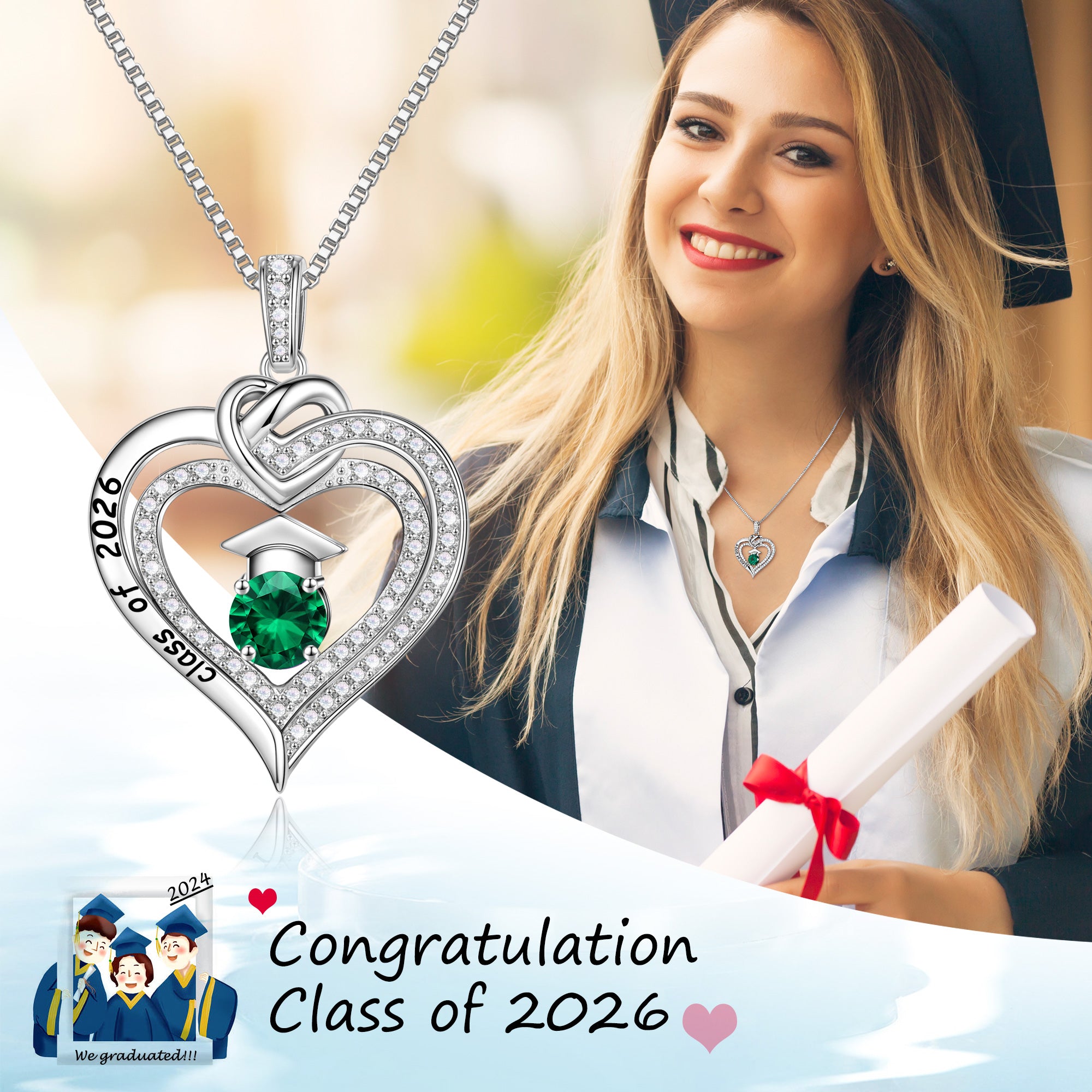 Iefil Graduation Gifts for Her 2026 College, 925 Sterling Silver Rose Heart January Garnet Red Birthstone necklace for women Jewelry, Inspirational Graduation High School Graduate Gift Best Friend