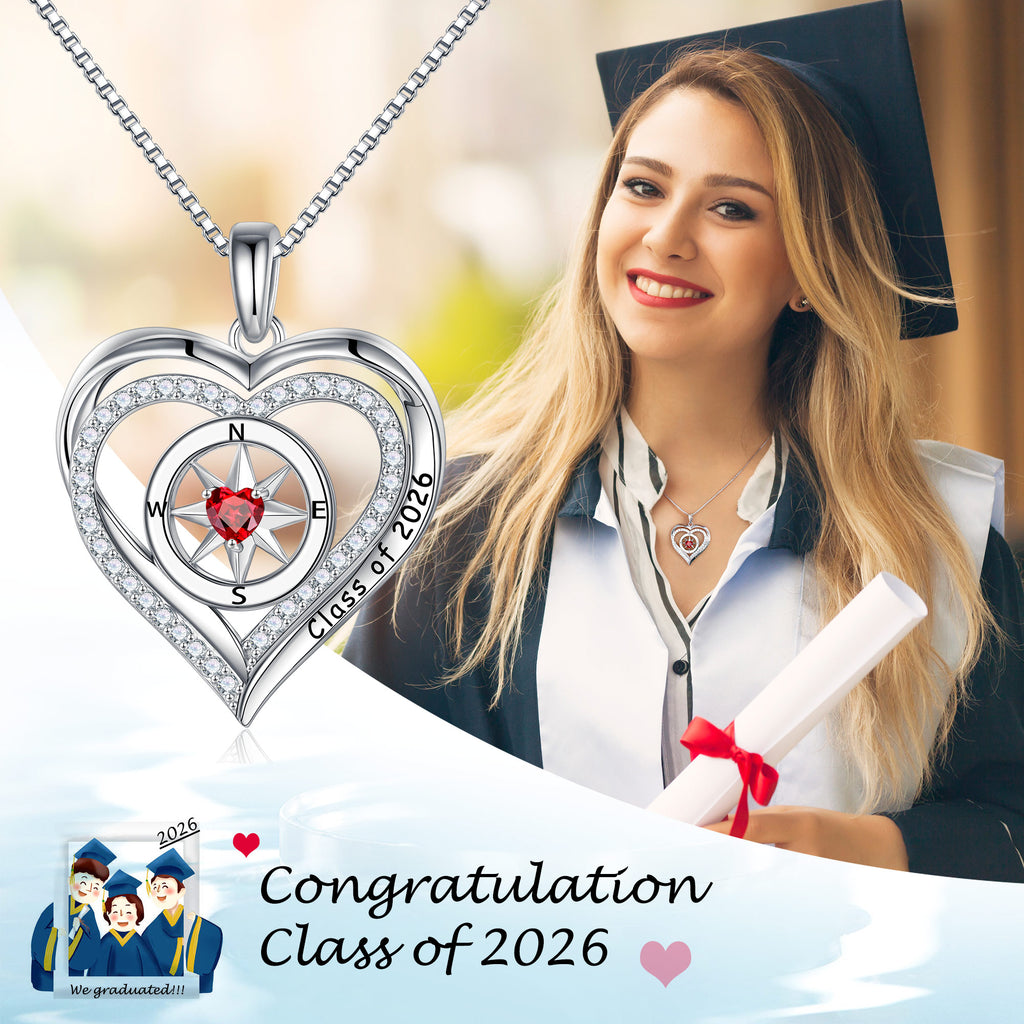 Iefil Graduation Gifts for Her 2026 College, 925 Sterling Silver Rose Heart January Garnet Red Birthstone necklace for women Jewelry, Inspirational Graduation High School Graduate Gift Best Friend