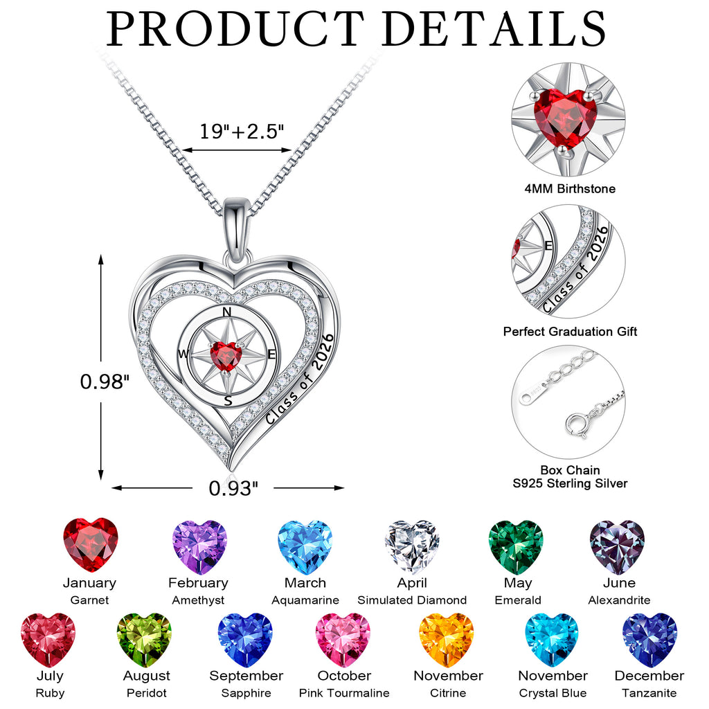 Iefil Graduation Gifts for Her 2026 College, 925 Sterling Silver Rose Heart January Garnet Red Birthstone necklace for women Jewelry, Inspirational Graduation High School Graduate Gift Best Friend