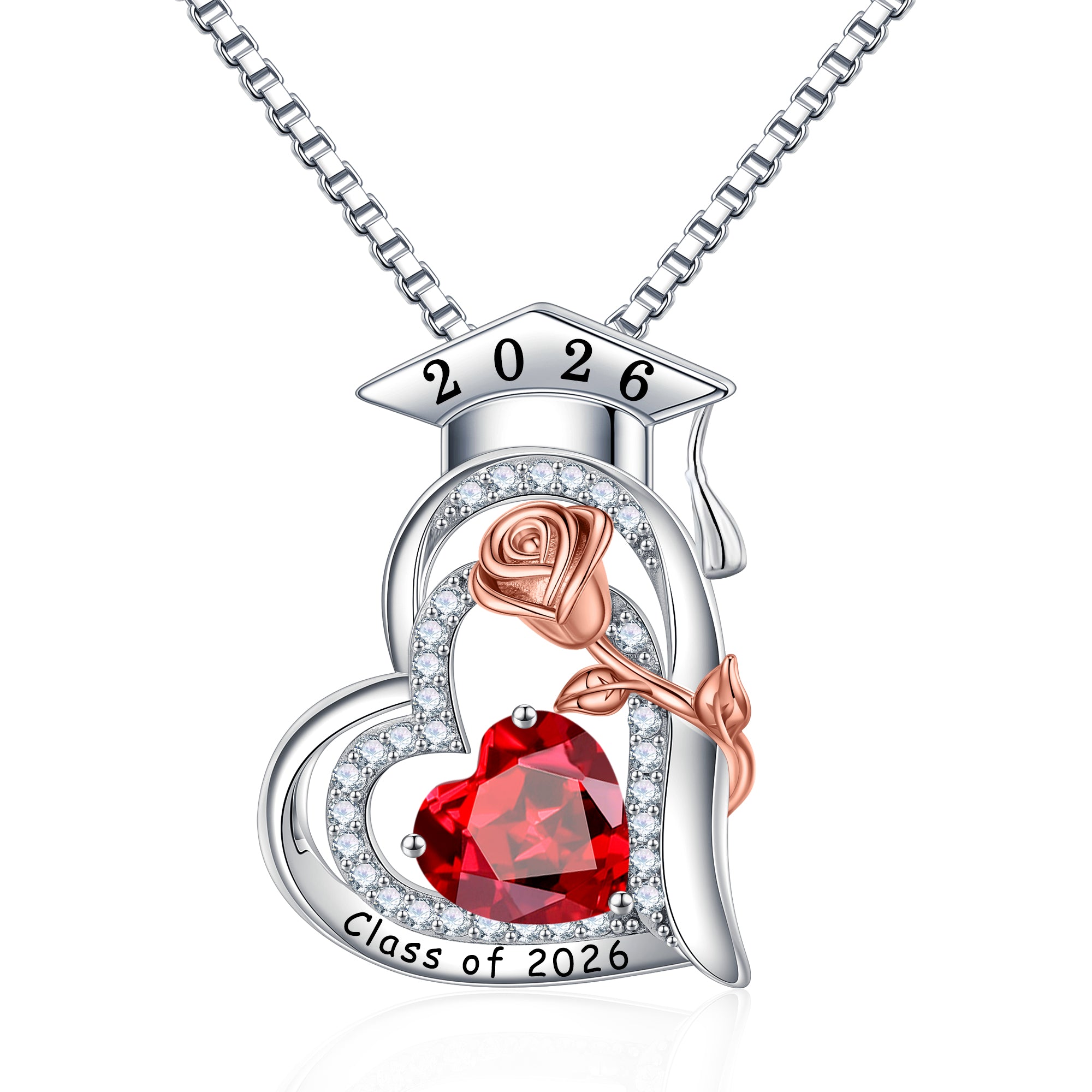 Iefil Graduation Gifts for Her 2026 College, 925 Sterling Silver Rose Heart January Garnet Red Birthstone necklace for women Jewelry, Inspirational Graduation High School Graduate Gift Best Friend