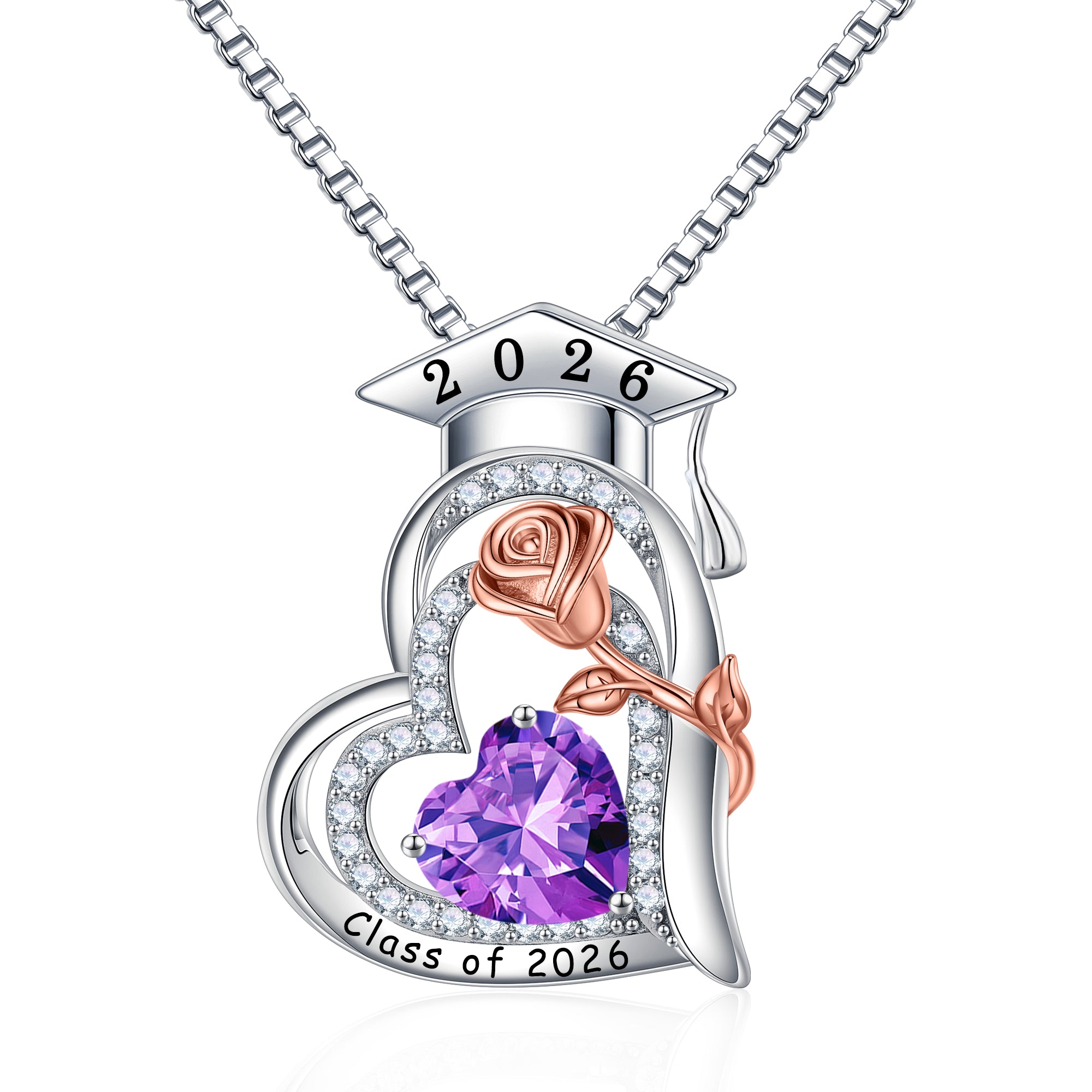 Iefil Graduation Gifts for Her 2026 College, 925 Sterling Silver Rose Heart January Garnet Red Birthstone necklace for women Jewelry, Inspirational Graduation High School Graduate Gift Best Friend