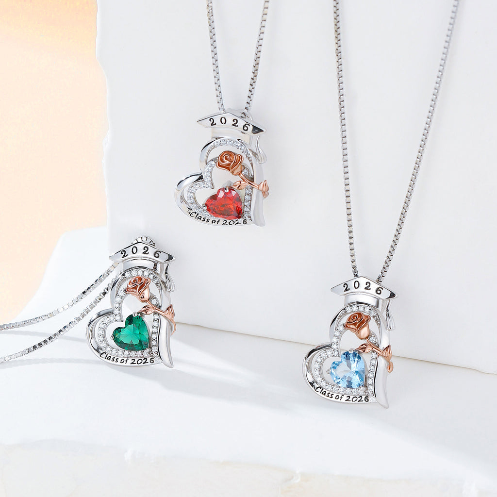Iefil Graduation Gifts for Her 2026 College, 925 Sterling Silver Rose Heart January Garnet Red Birthstone necklace for women Jewelry, Inspirational Graduation High School Graduate Gift Best Friend