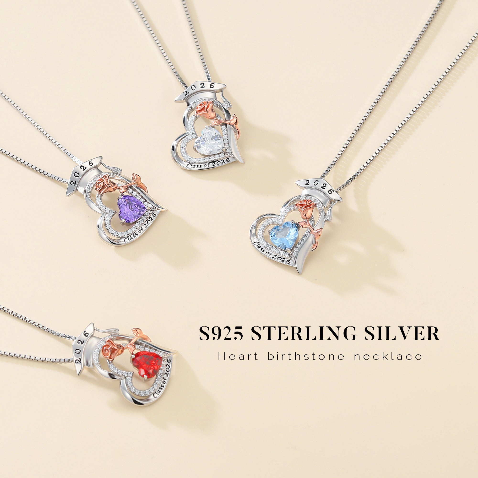 Iefil Graduation Gifts for Her 2026 College, 925 Sterling Silver Rose Heart January Garnet Red Birthstone necklace for women Jewelry, Inspirational Graduation High School Graduate Gift Best Friend