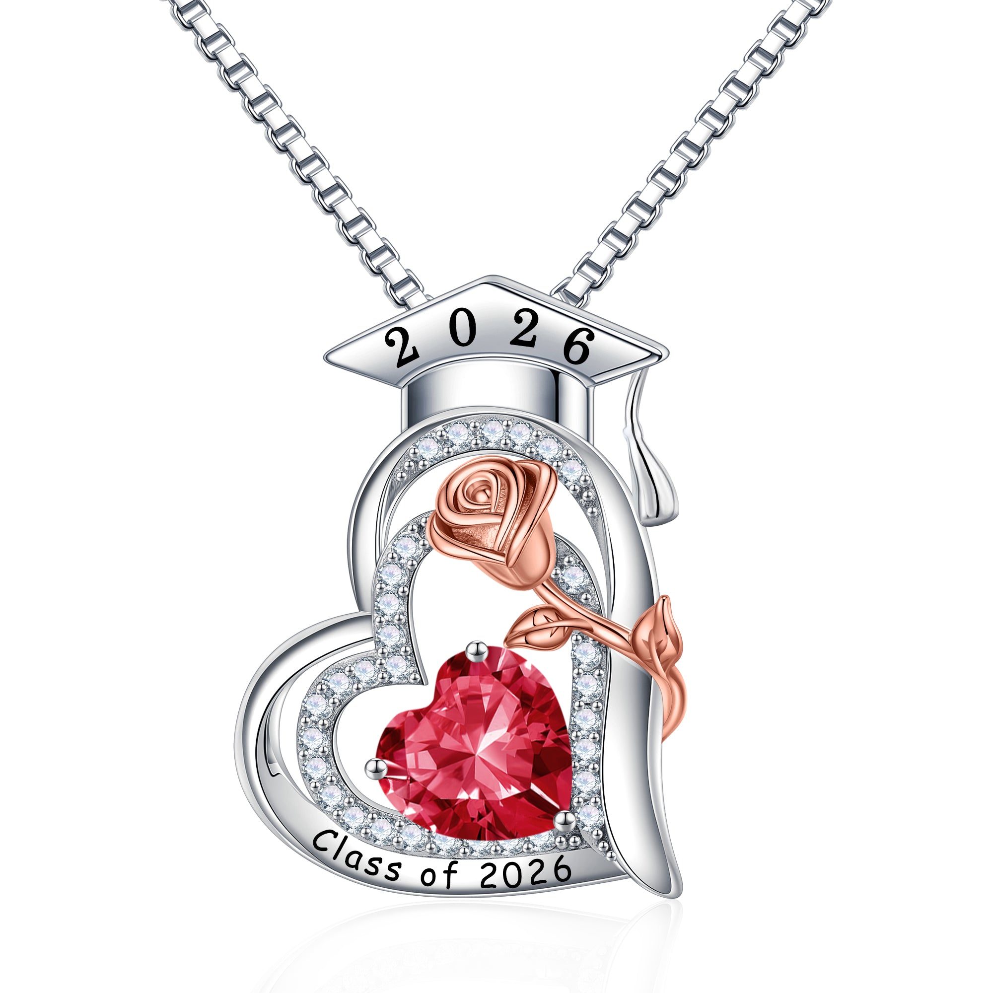 Iefil Graduation Gifts for Her 2026 College, 925 Sterling Silver Rose Heart January Garnet Red Birthstone necklace for women Jewelry, Inspirational Graduation High School Graduate Gift Best Friend