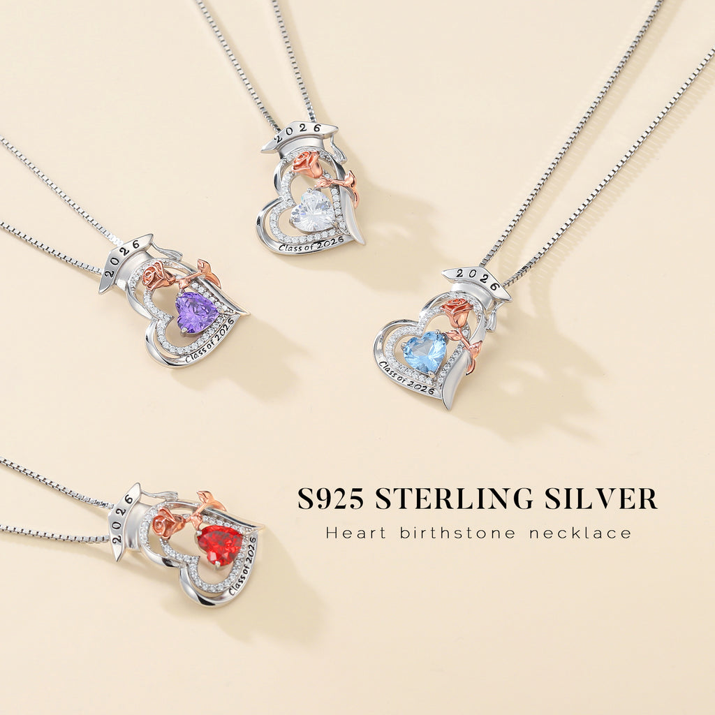 Iefil Graduation Gifts for Her 2026 College, 925 Sterling Silver Rose Heart January Garnet Red Birthstone necklace for women Jewelry, Inspirational Graduation High School Graduate Gift Best Friend