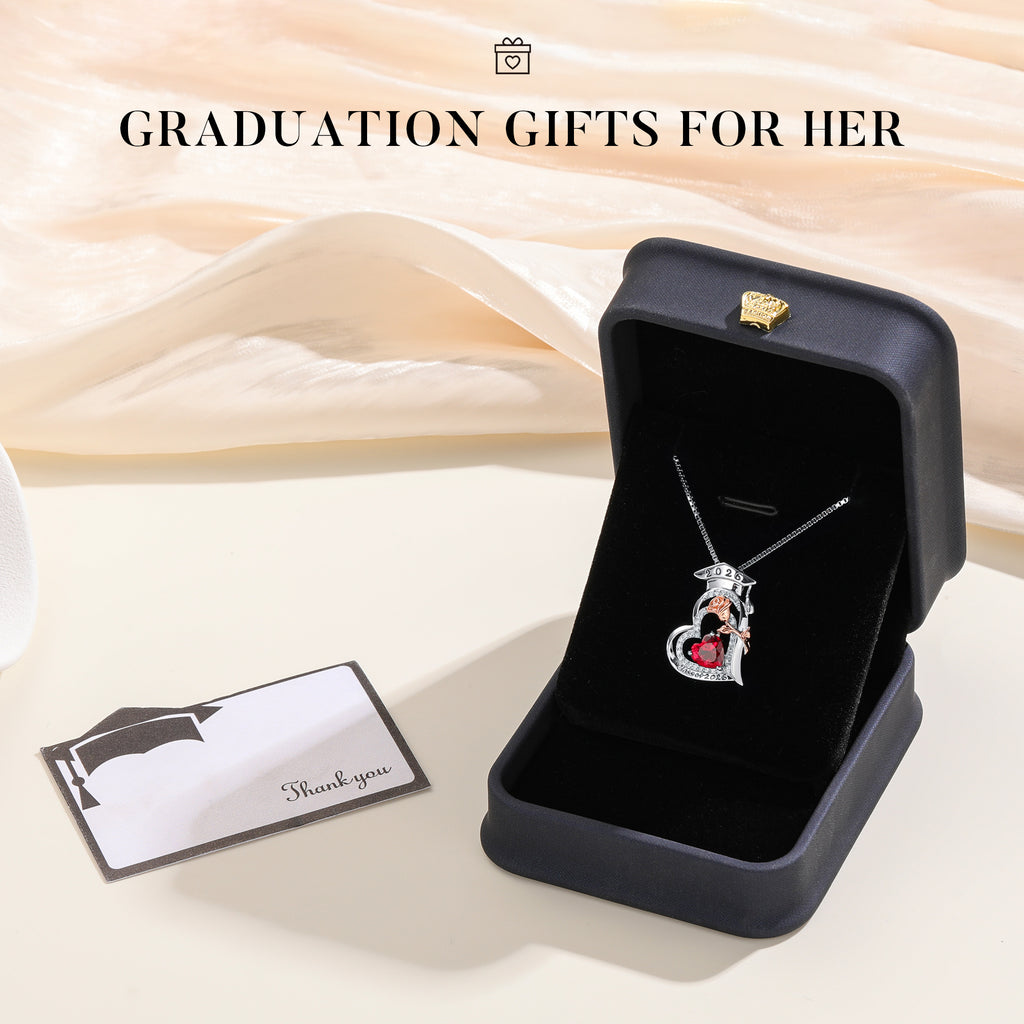 Iefil Graduation Gifts for Her 2026 College, 925 Sterling Silver Rose Heart January Garnet Red Birthstone necklace for women Jewelry, Inspirational Graduation High School Graduate Gift Best Friend