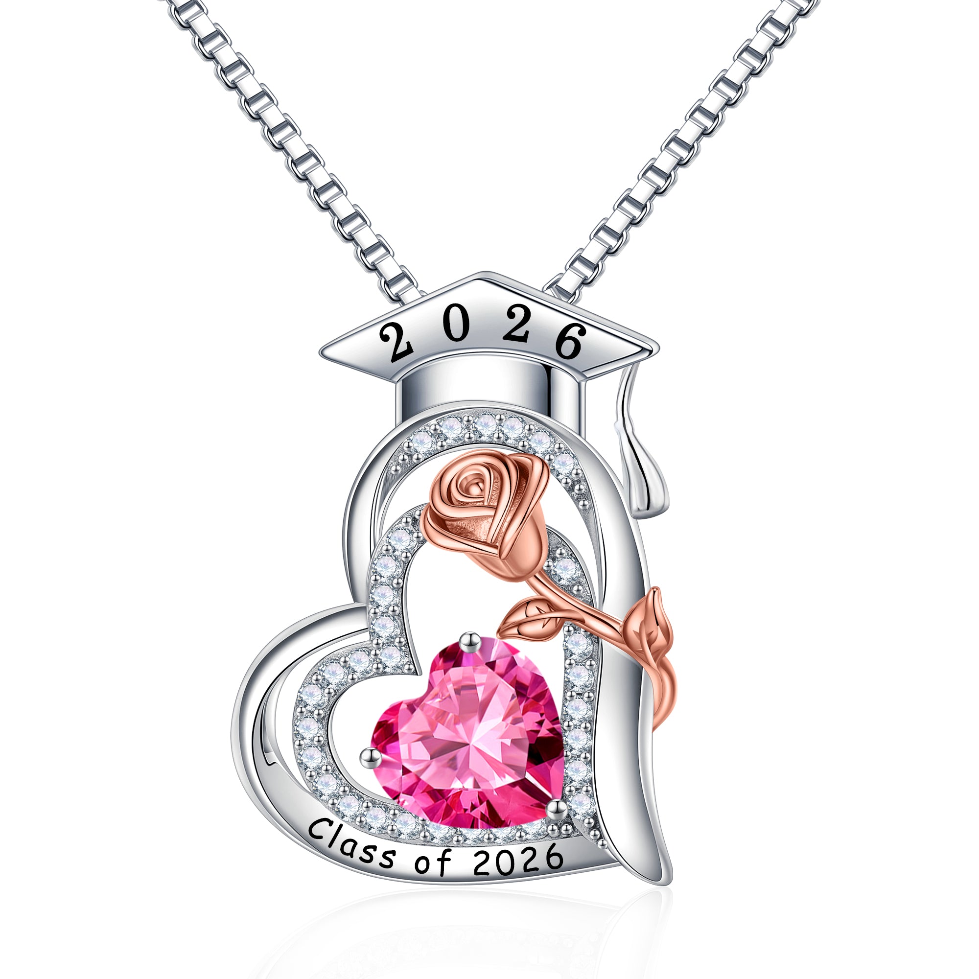 Iefil Graduation Gifts for Her 2026 College, 925 Sterling Silver Rose Heart January Garnet Red Birthstone necklace for women Jewelry, Inspirational Graduation High School Graduate Gift Best Friend